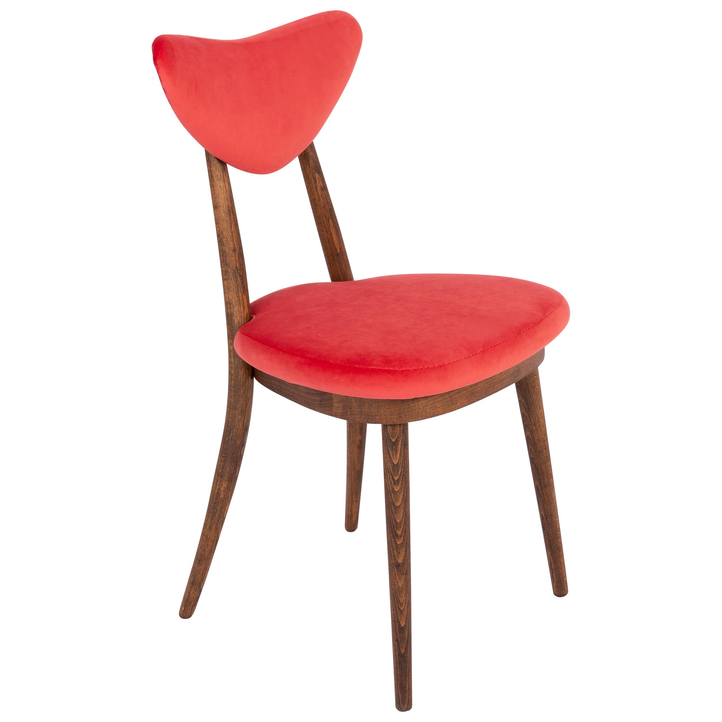 Vintage Red Heart Velvet Chair, Poland, 1960s For Sale