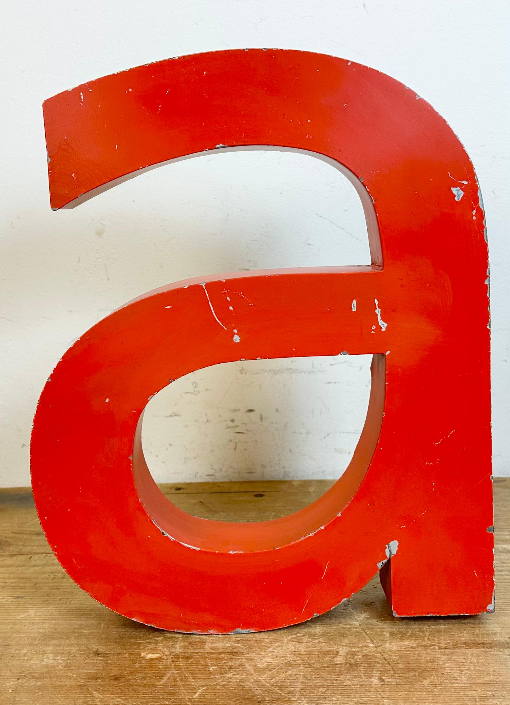 Industrial Vintage Red Iron Facade Letter A, 1970s