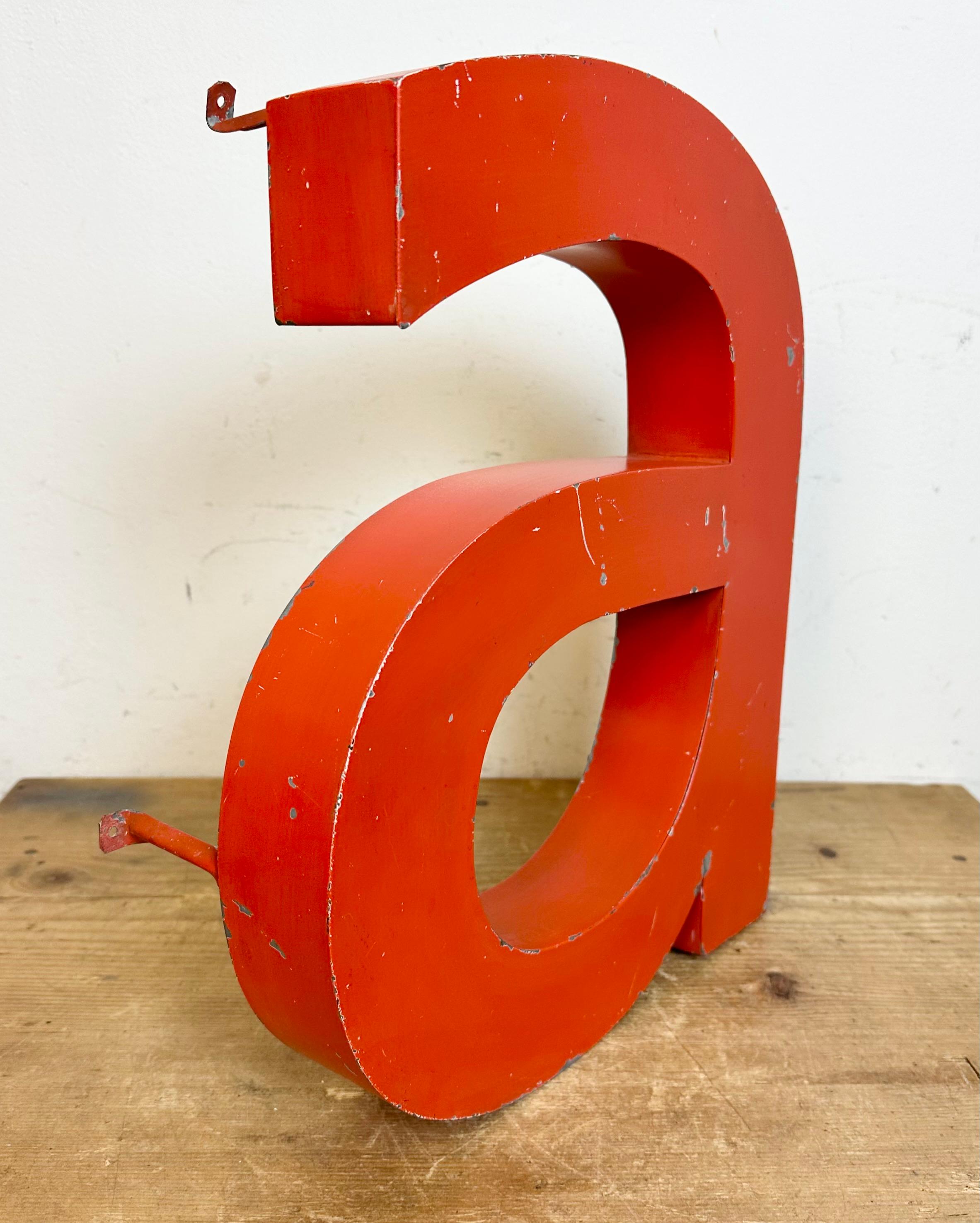 Vintage Red Iron Facade Letter A, 1970s In Good Condition In Kojetice, CZ