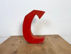 Vintage Red Iron Facade Letter C, 1970s