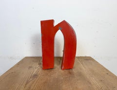 Vintage Red Iron Facade Letter N, 1970s