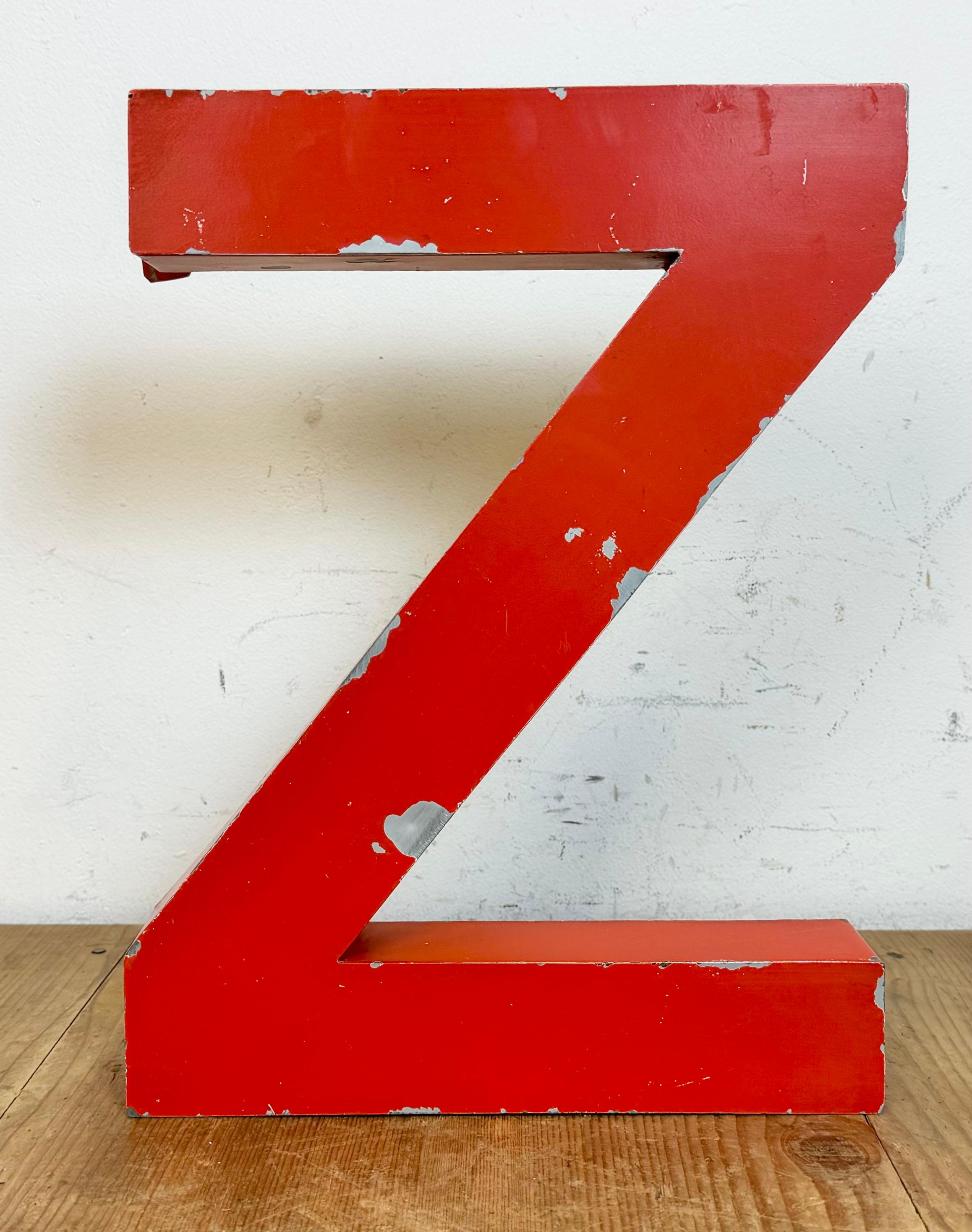 Industrial Vintage Red Iron Facade Letter Z, 1970s For Sale