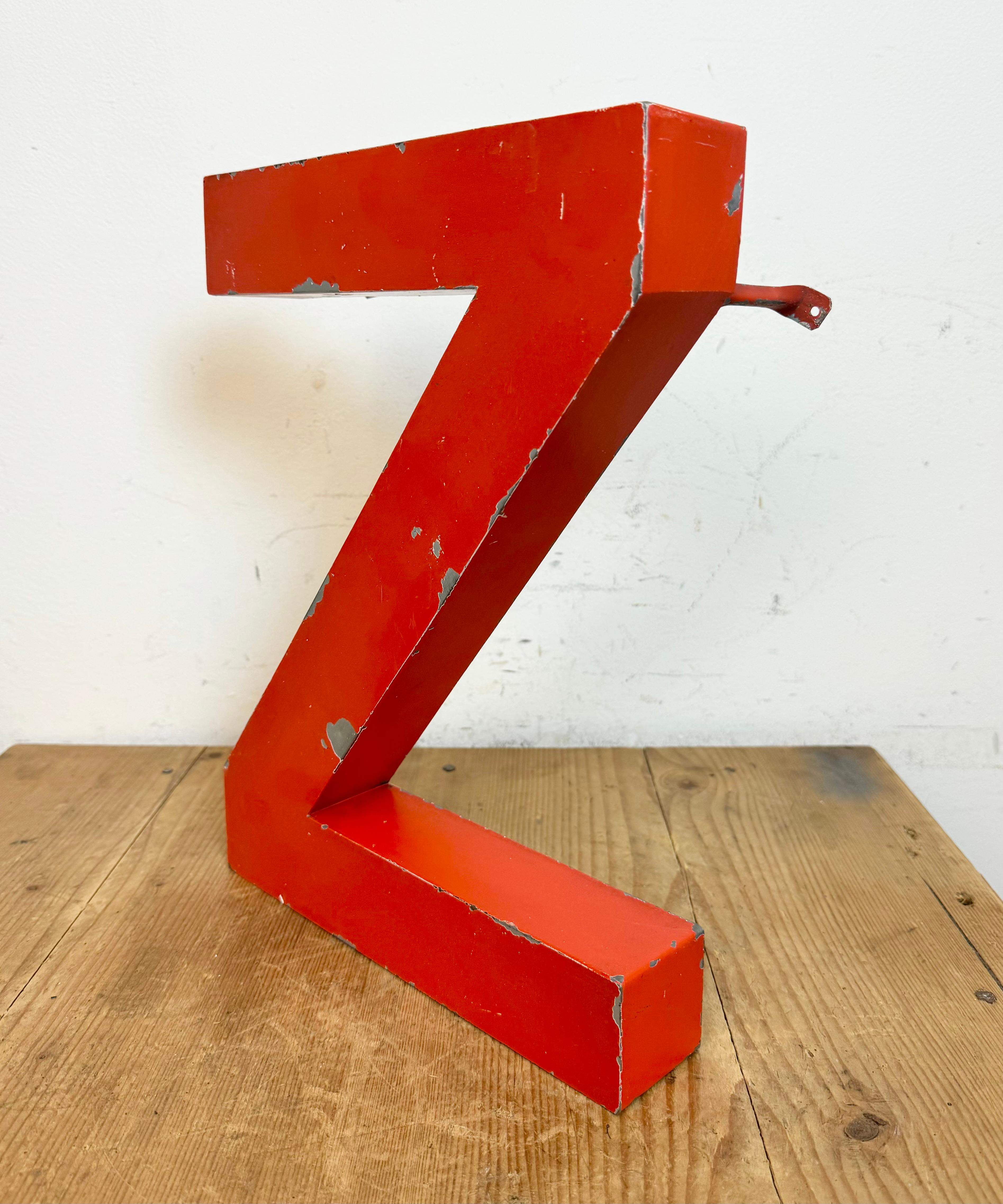 Italian Vintage Red Iron Facade Letter Z, 1970s For Sale