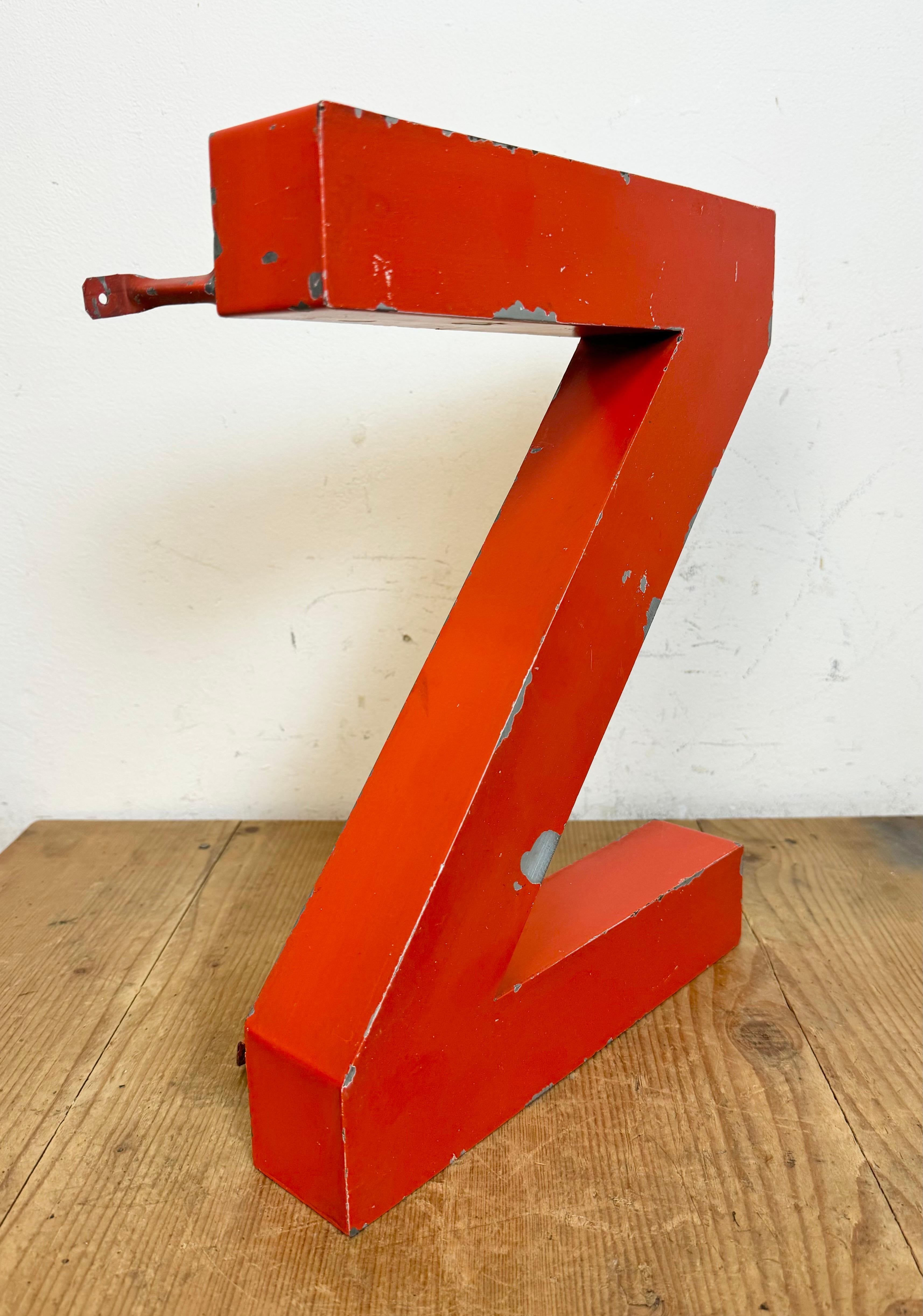 Vintage Red Iron Facade Letter Z, 1970s In Good Condition For Sale In Kojetice, CZ