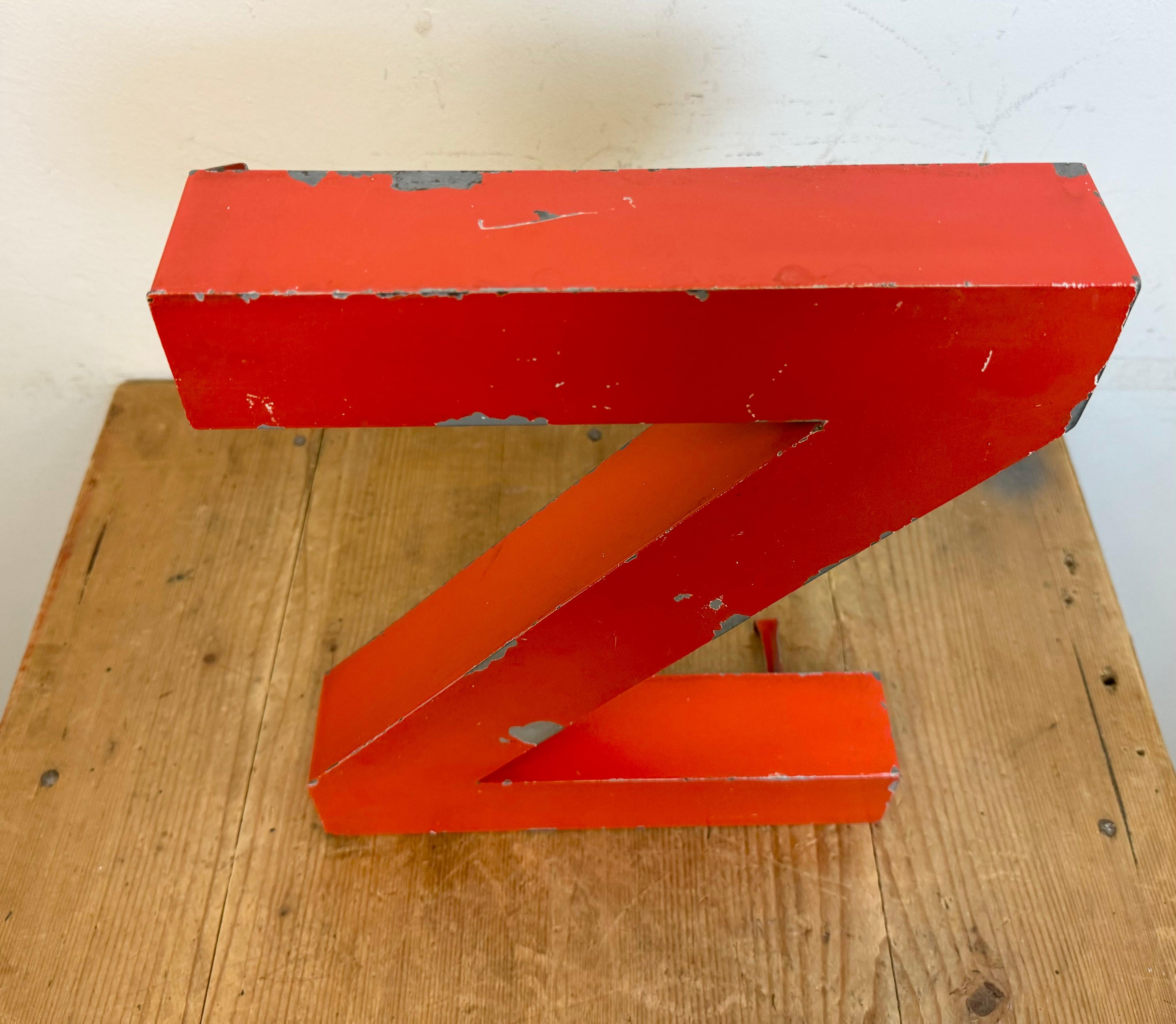 Vintage Red Iron Facade Letter Z, 1970s For Sale 2