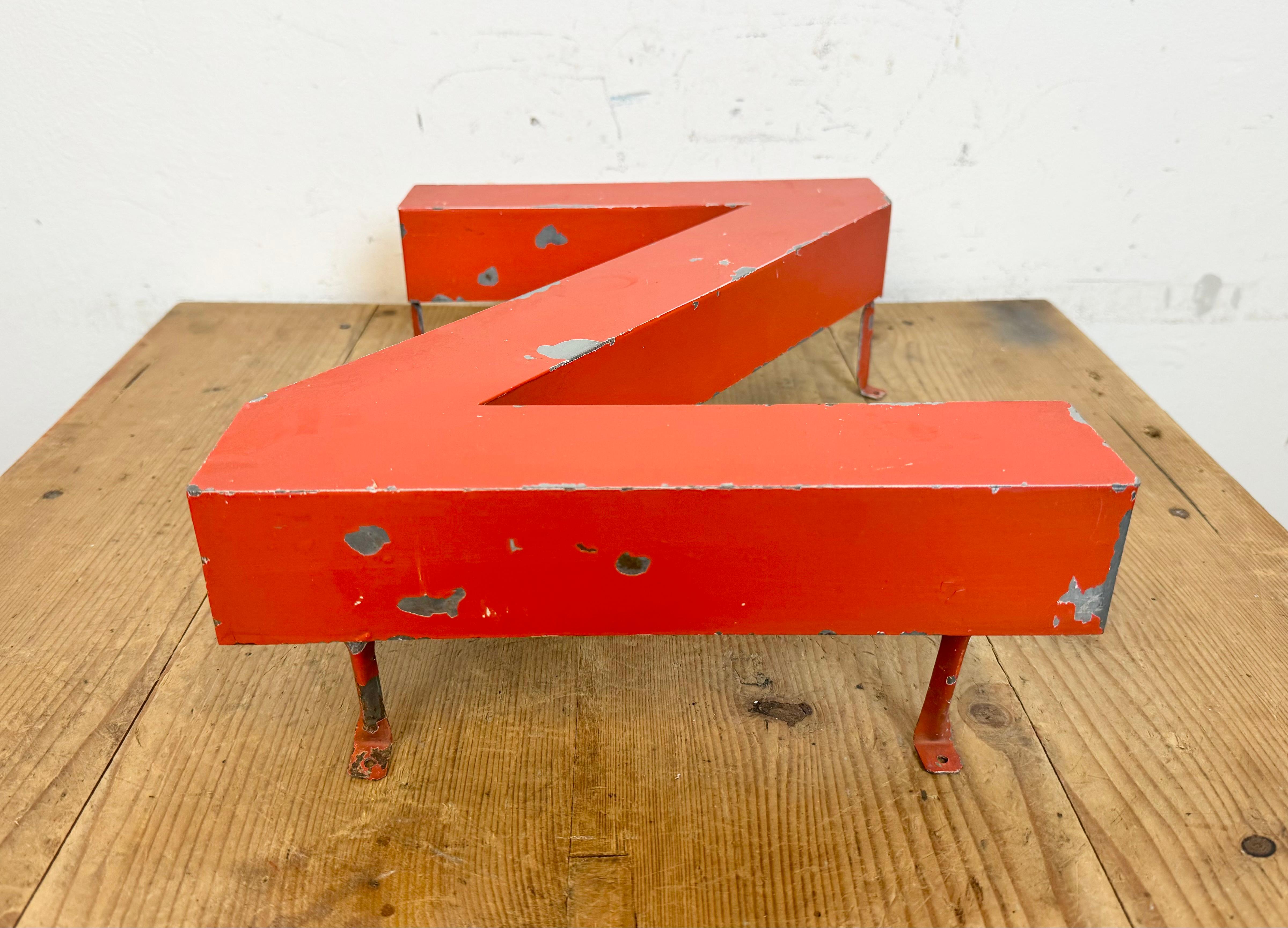 Vintage Red Iron Facade Letter Z, 1970s For Sale 3
