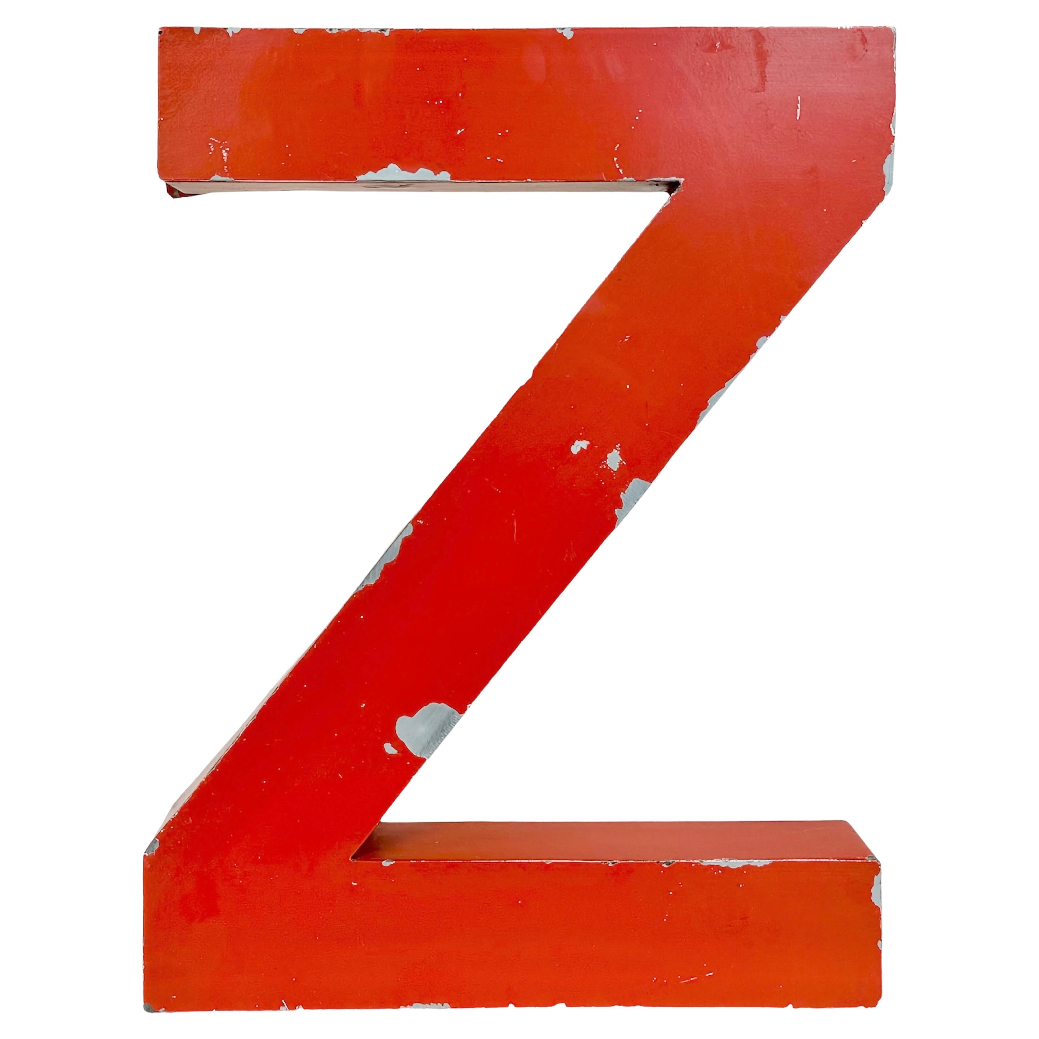 Vintage Red Iron Facade Letter Z, 1970s For Sale
