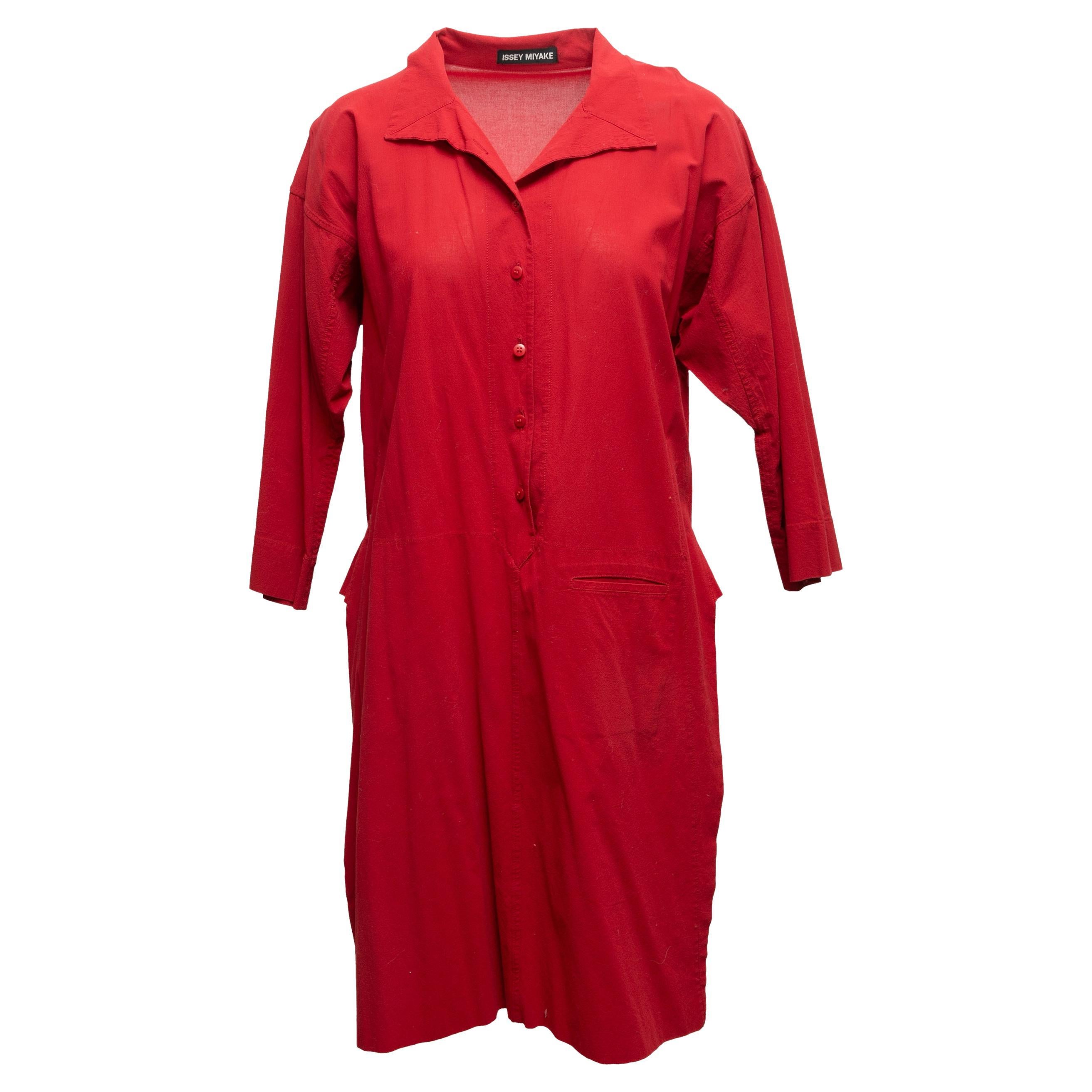 Issey Miyake Robe tunique rouge vintage longueur genou, taille US S/M en vente