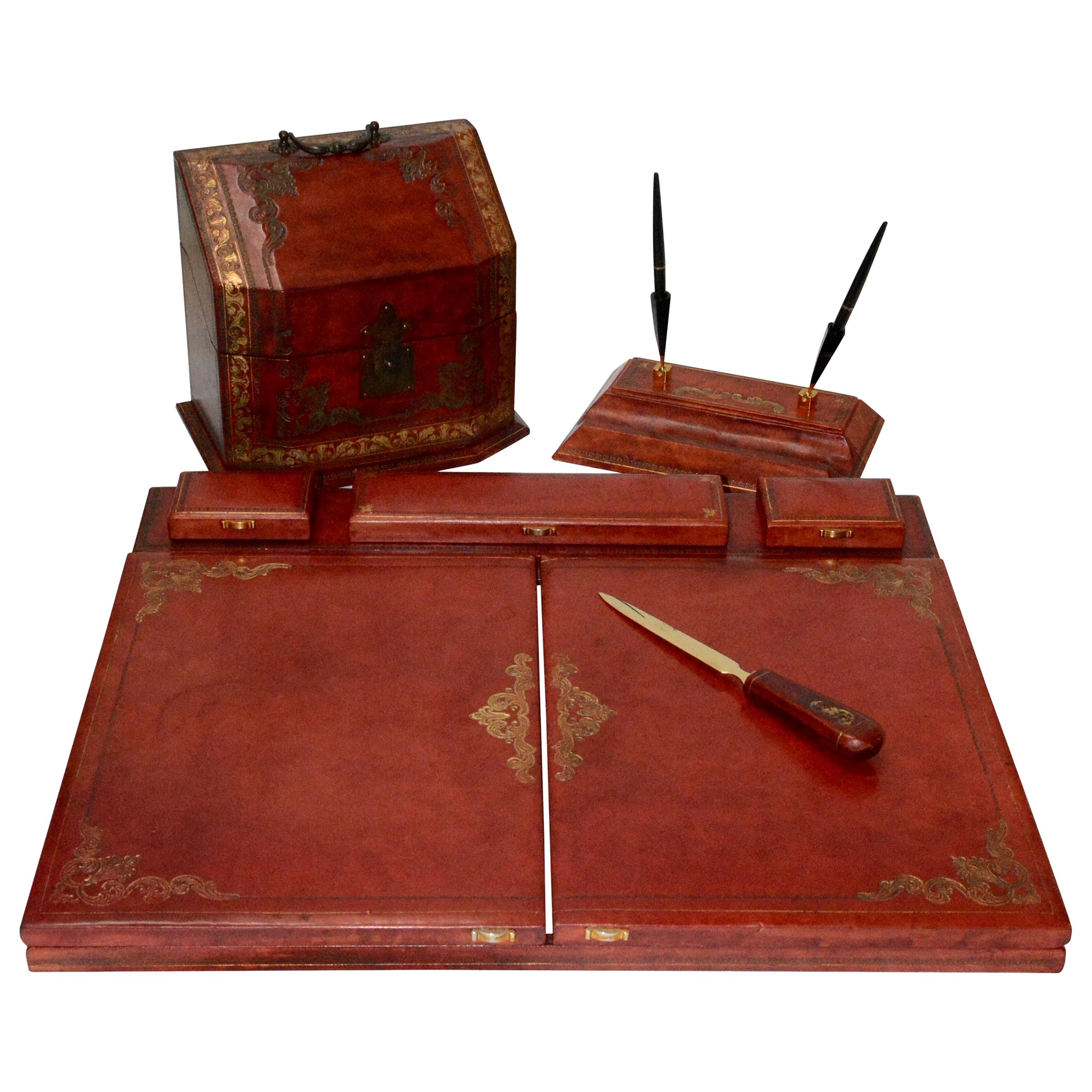 Vintage Red Italian Leather Desk Accessories For Sale At 1stdibs