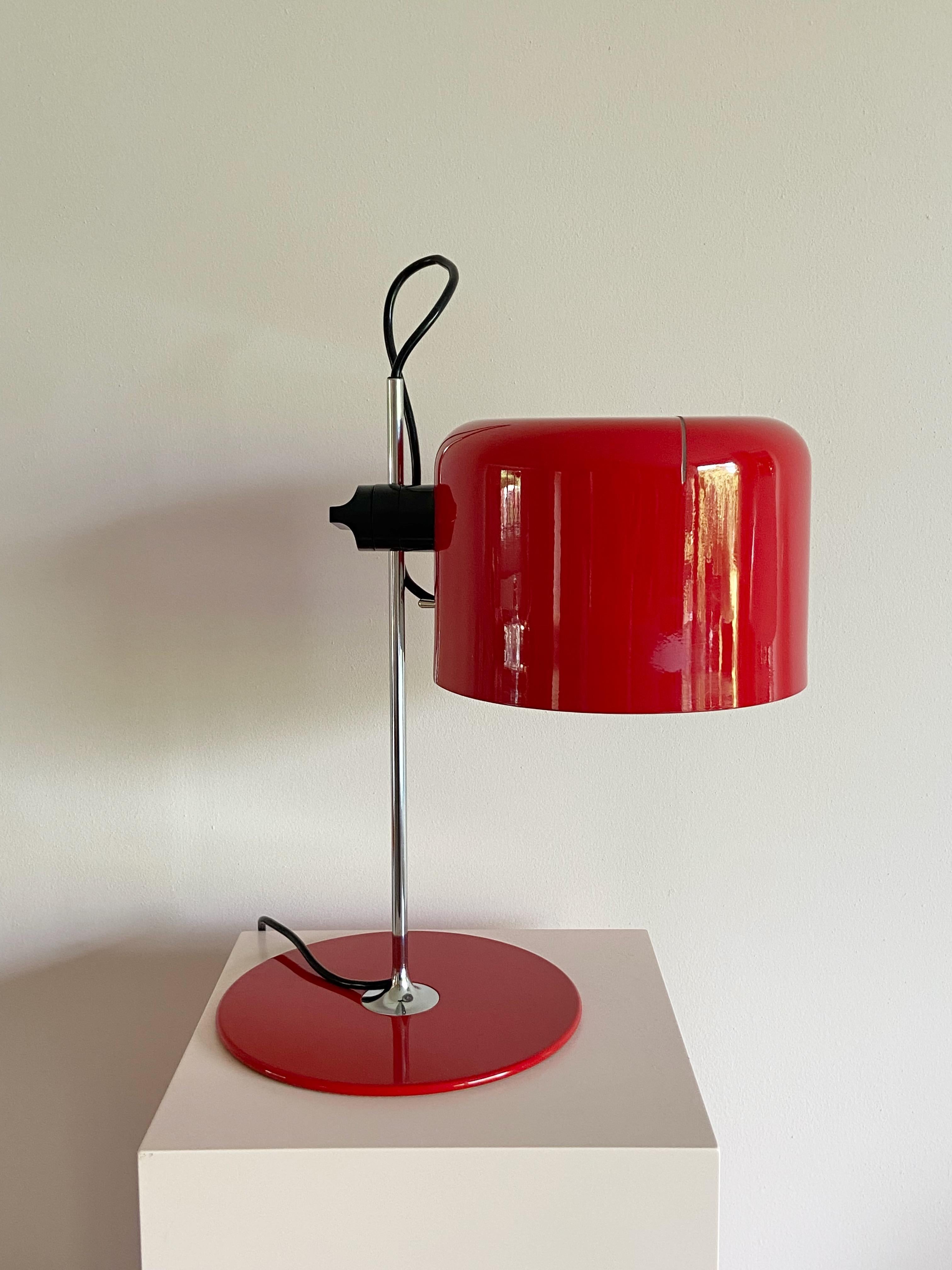 Italian Vintage red Joe Colombo Table Lamp Coupe by Oluce 1967 Made in Italy