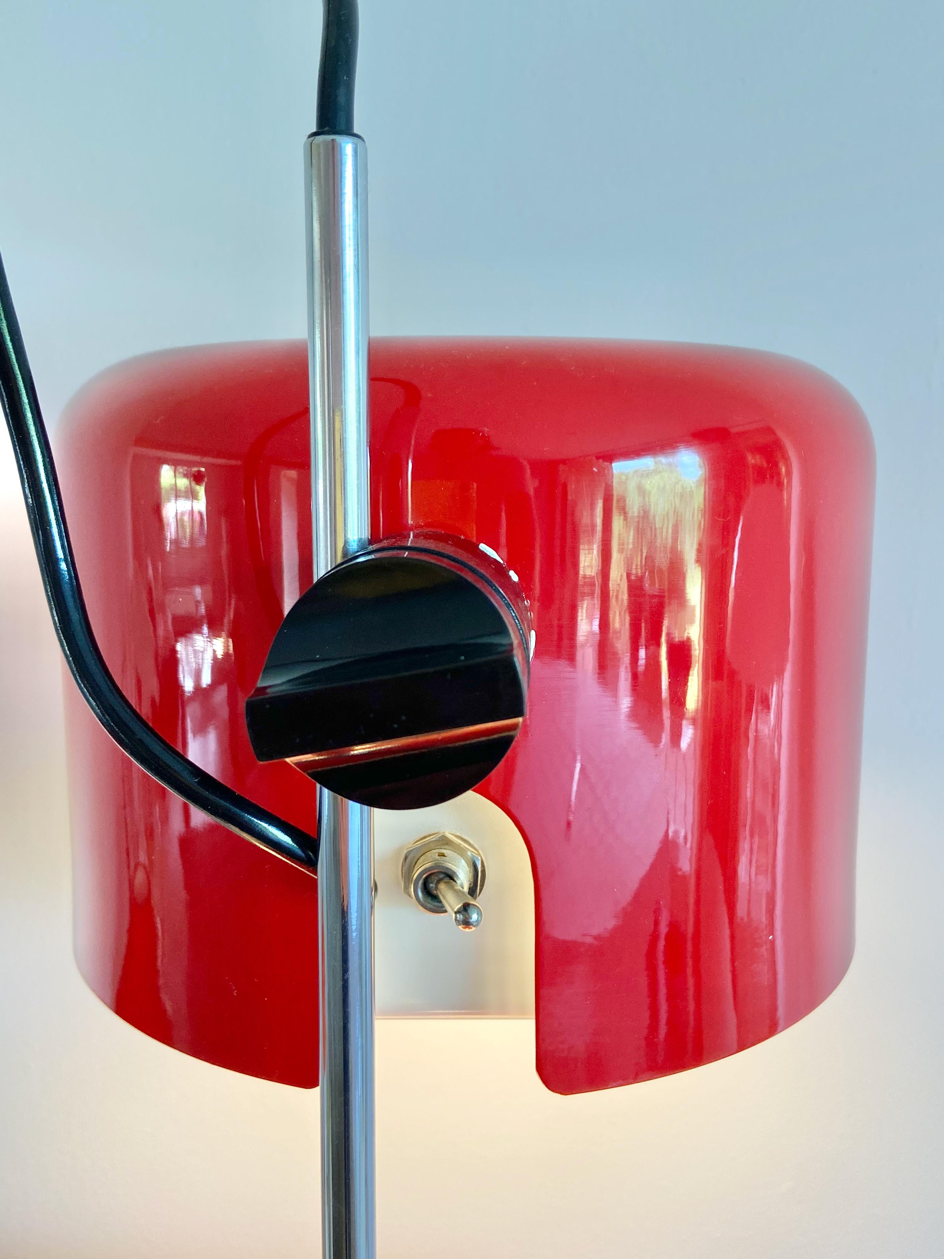 Painted Vintage red Joe Colombo Table Lamp Coupe by Oluce 1967 Made in Italy