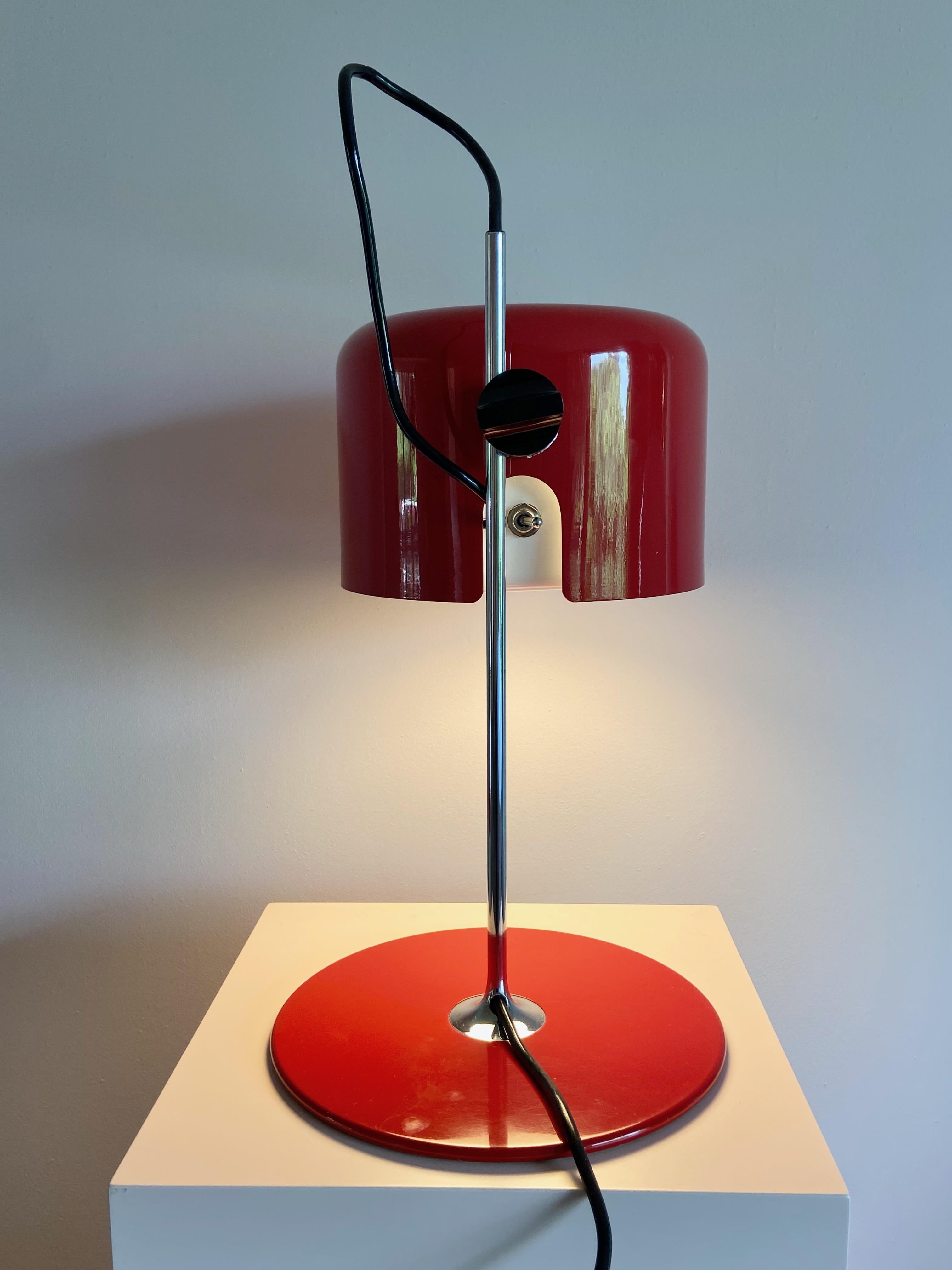 Metal Vintage red Joe Colombo Table Lamp Coupe by Oluce 1967 Made in Italy