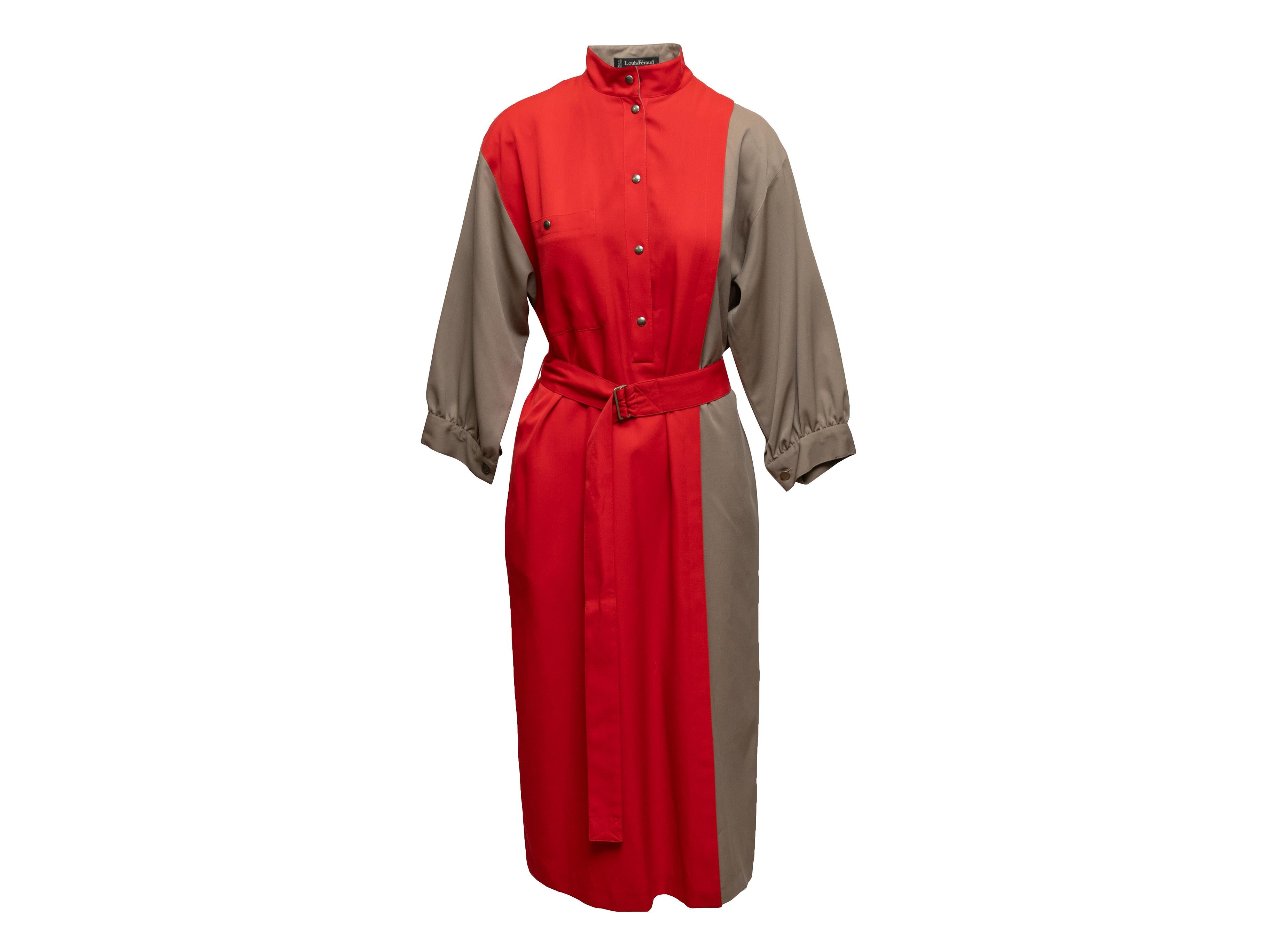 Rot & Khaki Louis Feraud Vintage Kleid mit Gürtel Größe FR 42 Damen im Angebot