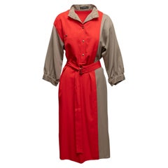 Vestido con cinturón vintage rojo y caqui Louis Feraud Talla FR 42