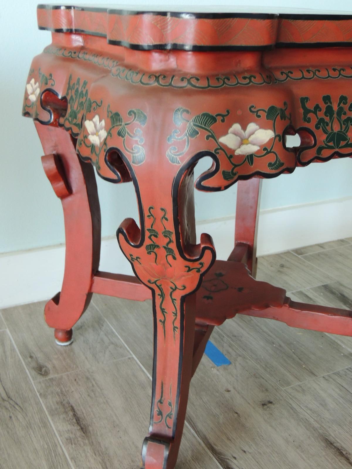 Hand-Crafted Vintage Red Lacquer Asian Side Table or Stool