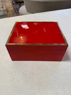 Vintage Red Lacquer Box with Brass Trim