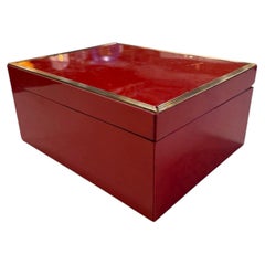 Vintage Red Lacquer Box with Brass Trim