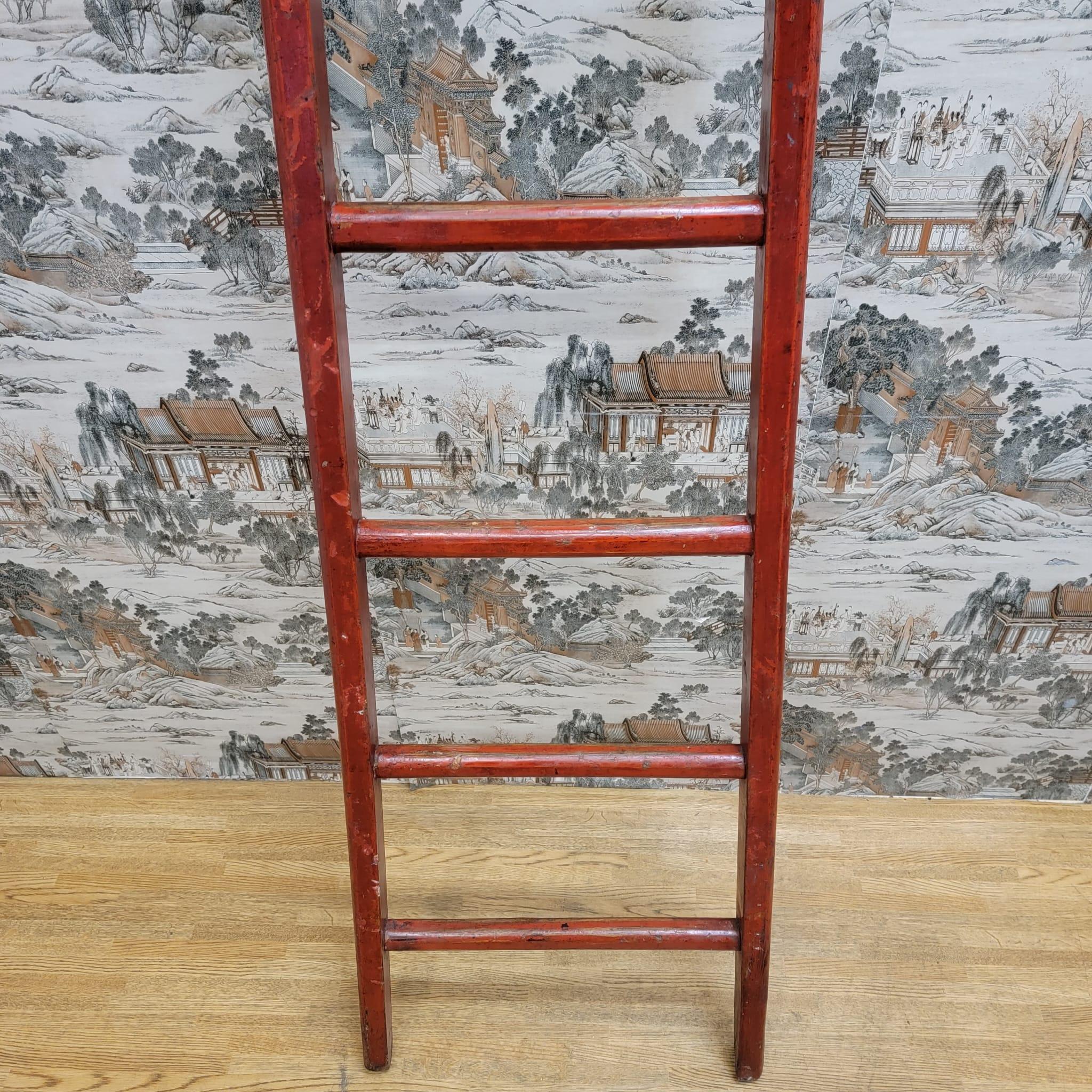 Chinese Export Vintage Chinese Red Lacquer Elm Decorative Ladder	 For Sale