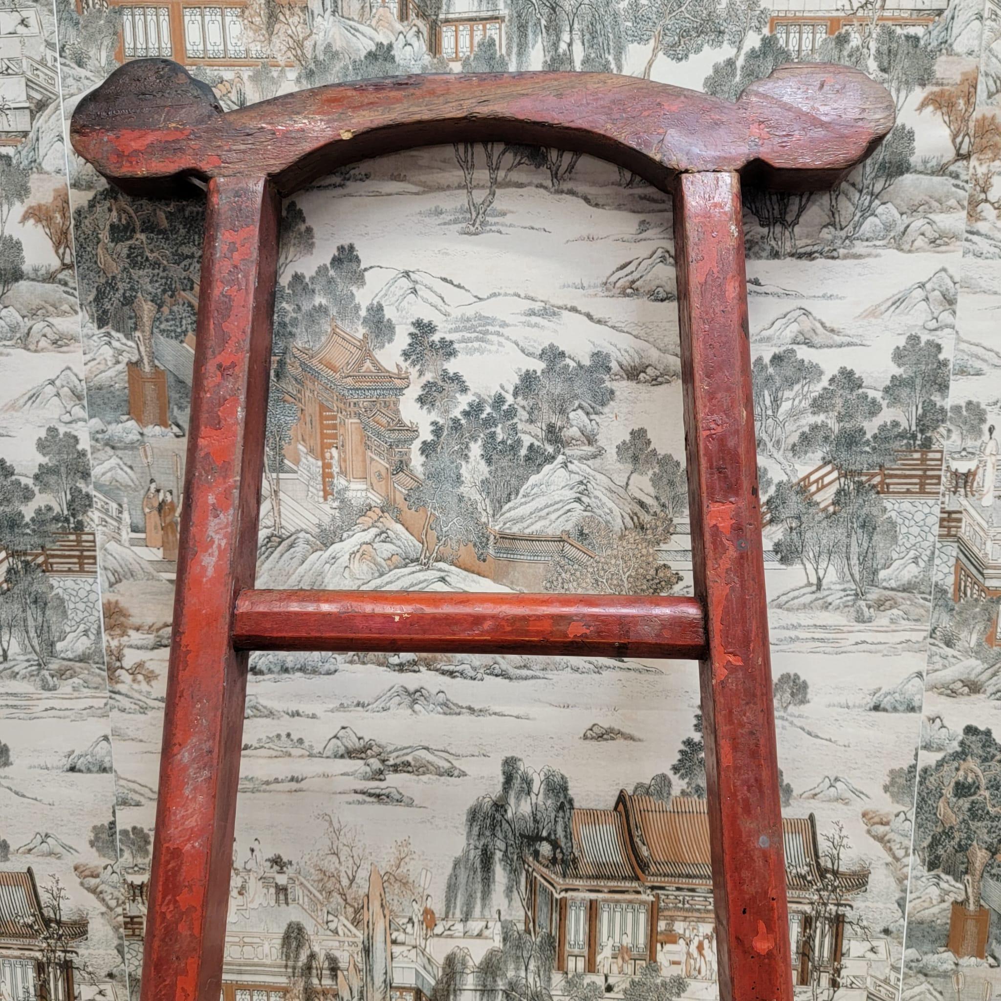 Late 20th Century Vintage Chinese Red Lacquer Elm Decorative Ladder	 For Sale