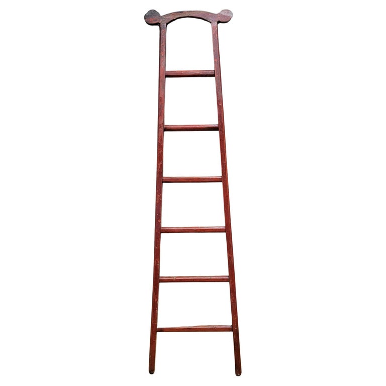 Ladder Color:red Image Vintage Red Lacquer Elm Decorative Ladder For Sale at 1stDibs