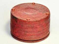 Vintage Red Lacquer Rattan Box, Mid-20th Century, Burma