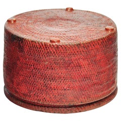 Vintage Red Lacquer Rattan Box, Mid-20th Century, Burma