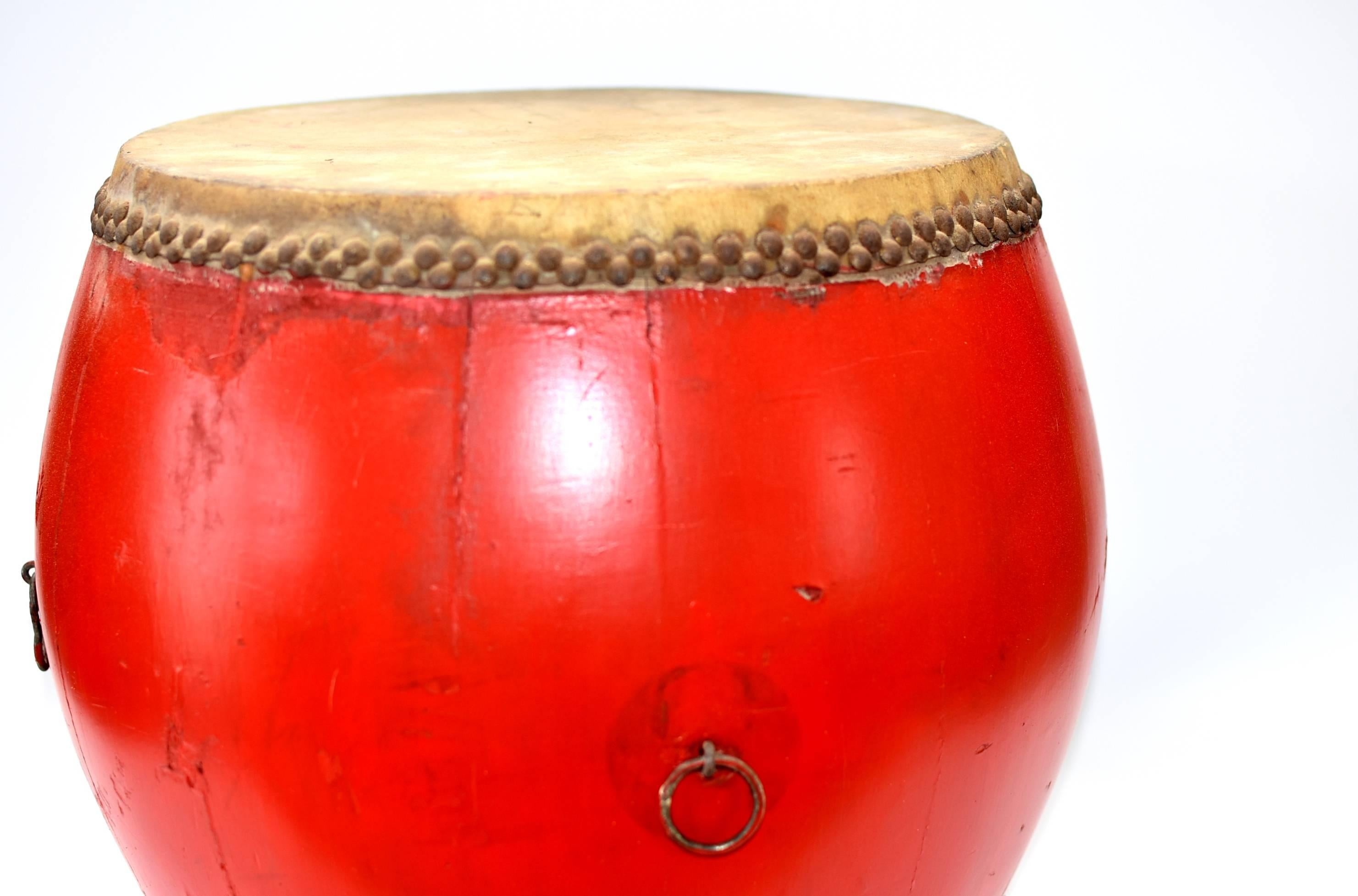 Vintage Red Lacquered Drum, Maker's Mark 9