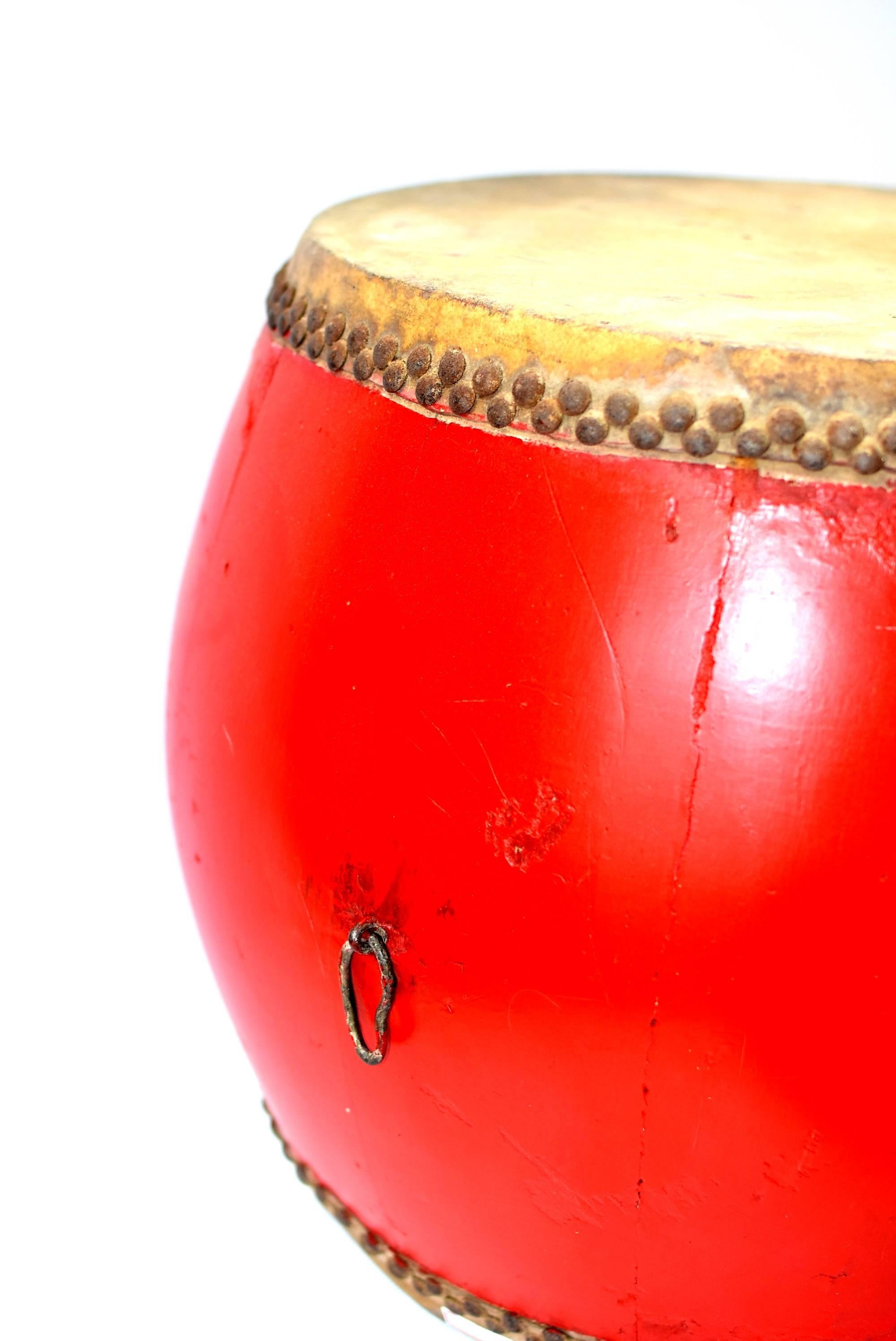 Vintage Red Lacquered Drum, Maker's Mark 11