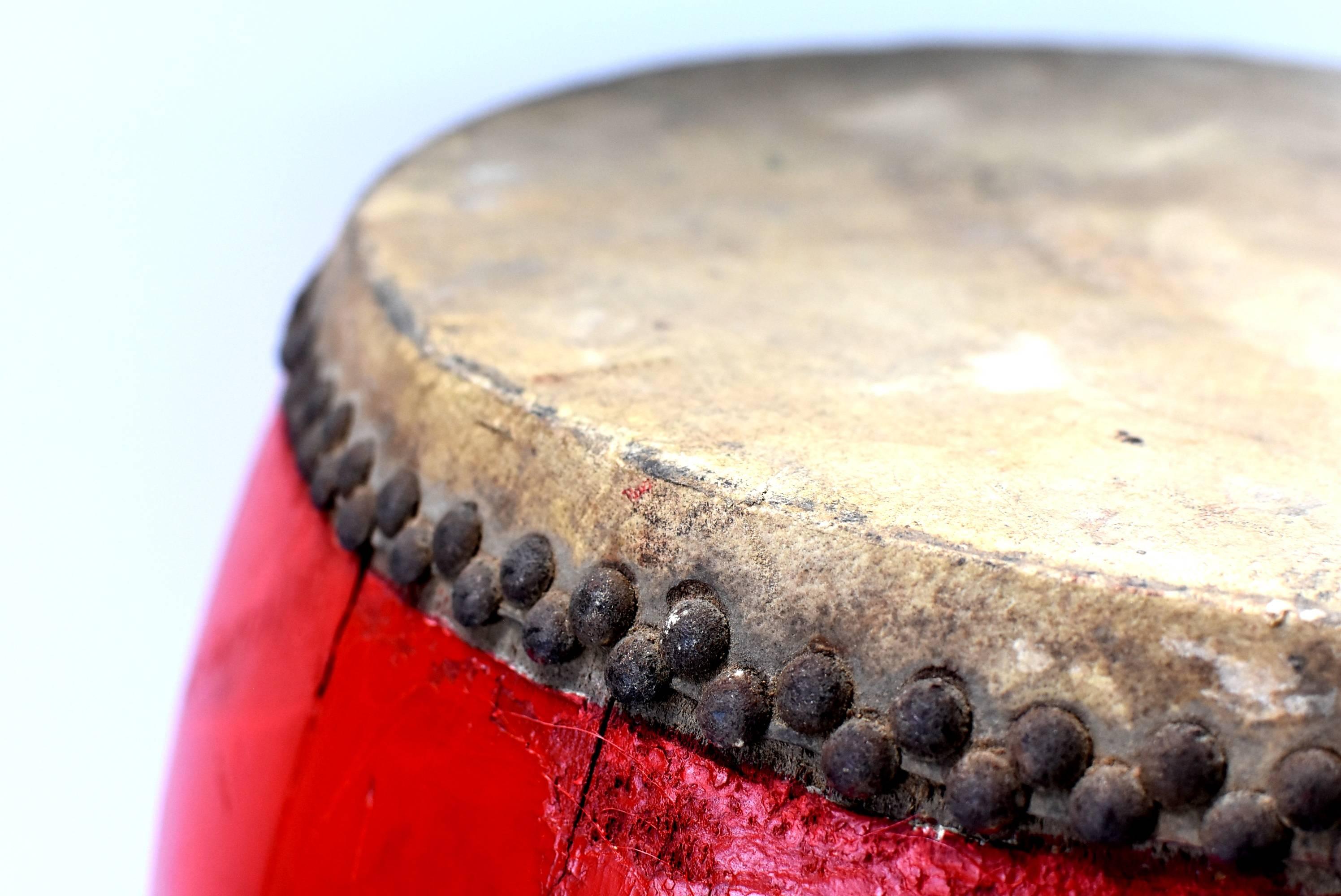 Vintage Red Lacquered Drum, Maker's Mark 13