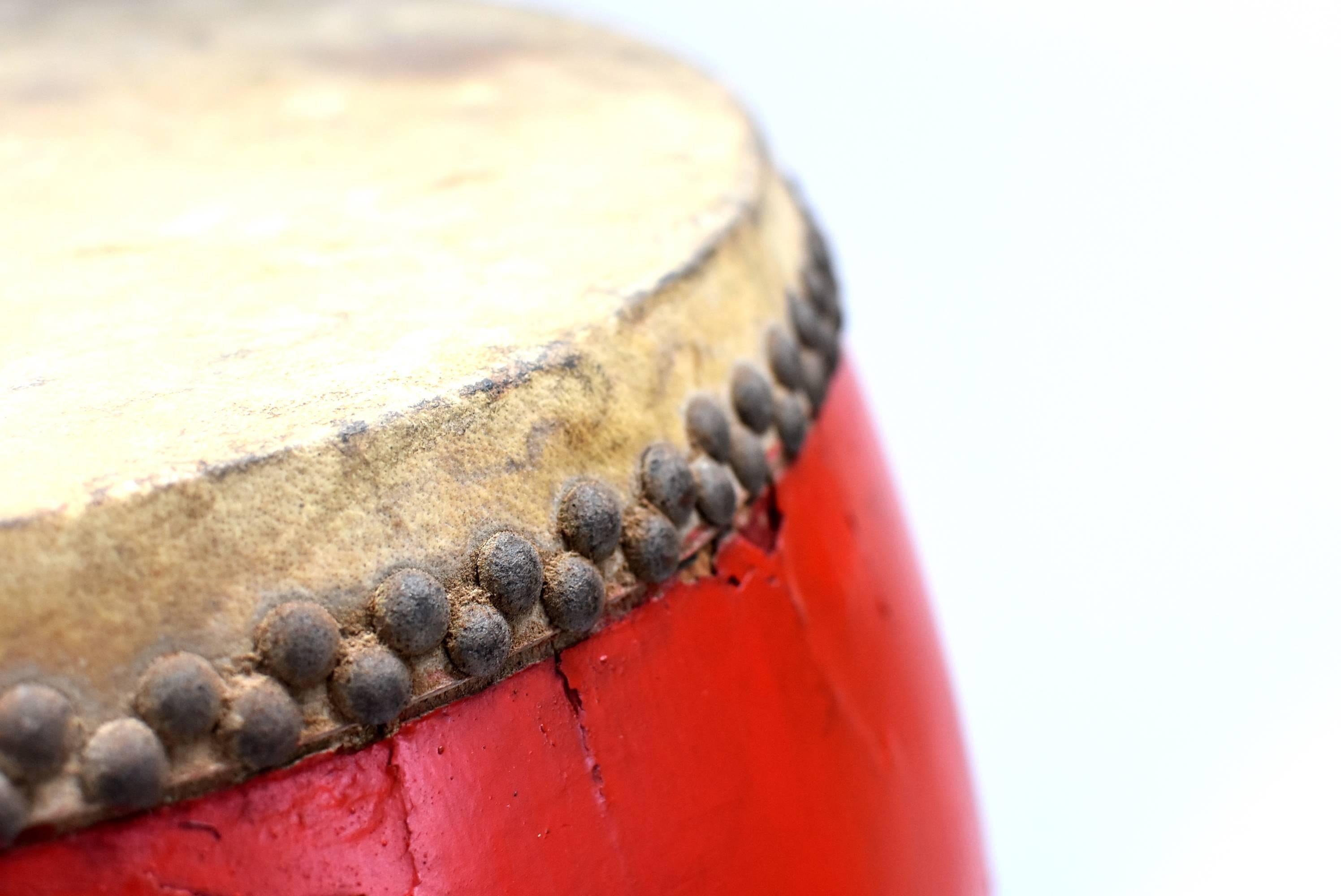 Vintage Red Lacquered Drum, Maker's Mark 14