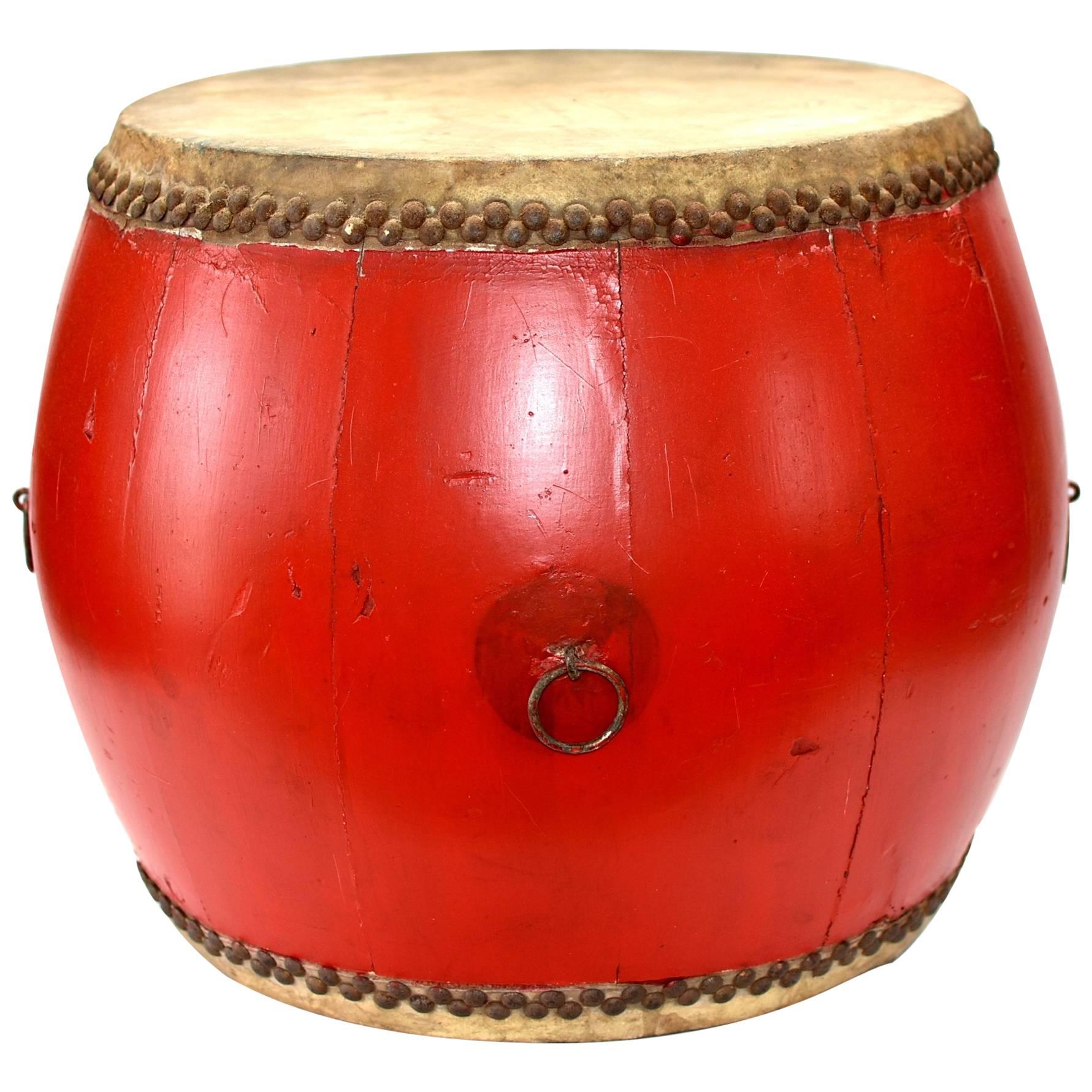 Vintage Red Lacquered Drum, Maker's Mark
