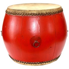 Vintage Red Lacquered Drum, Maker's Mark