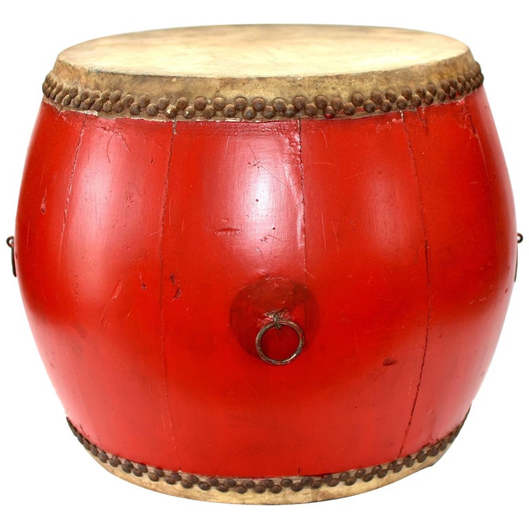 Vintage Red Lacquered Drum, Maker's Mark at 1stDibs