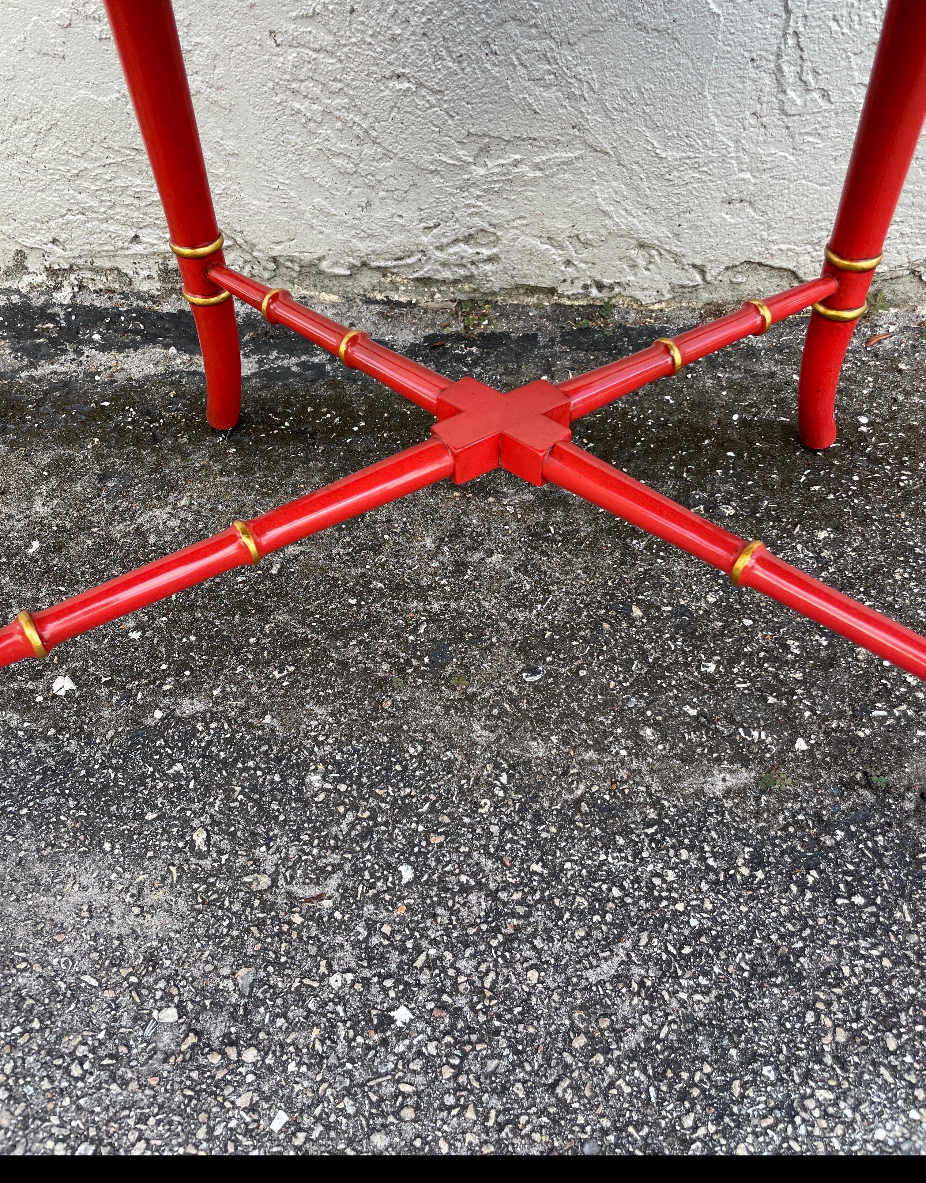 American Vintage Red Lacquered Kidney Shaped Cocktail Table by Karges