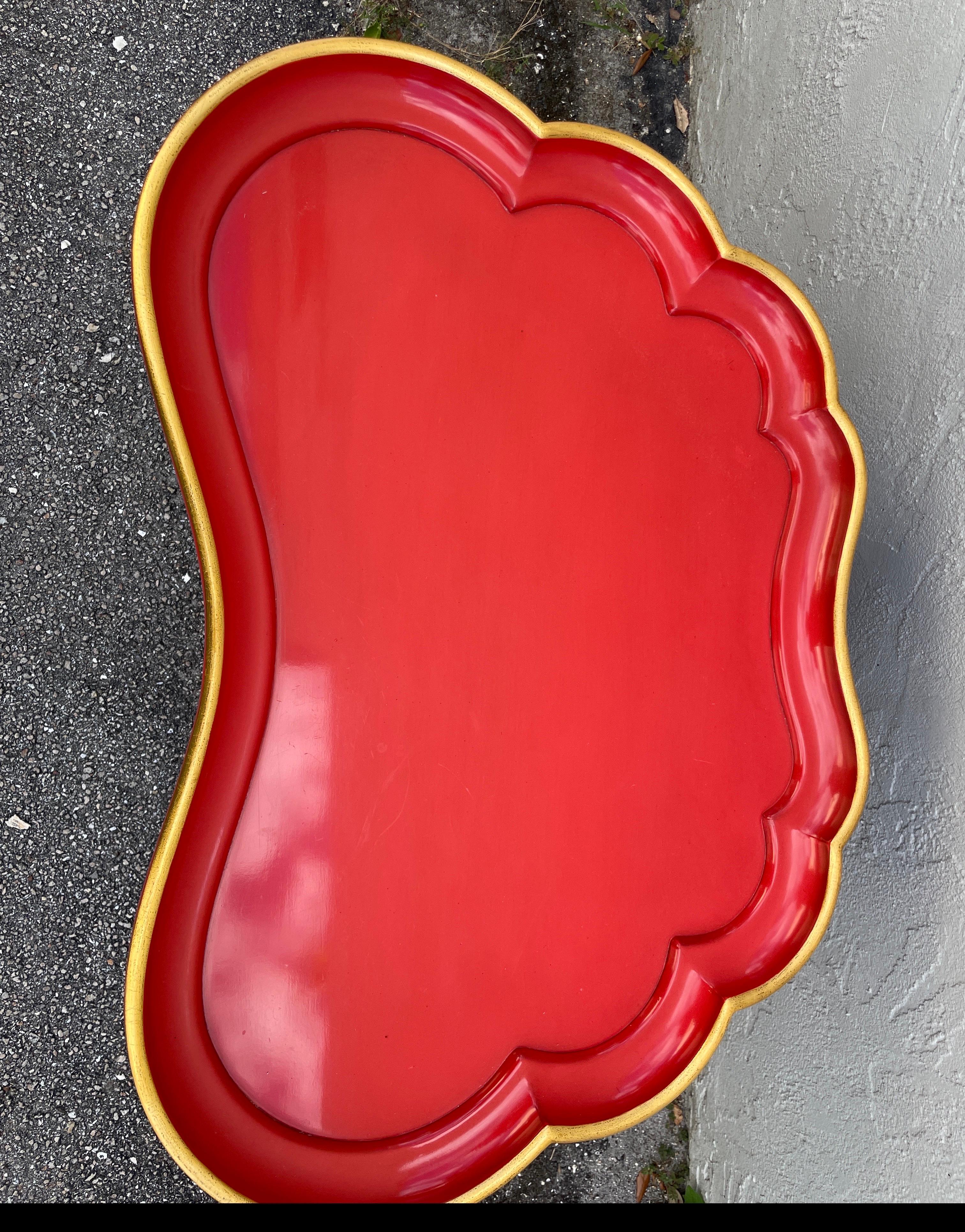 Vintage Red Lacquered Kidney Shaped Cocktail Table by Karges In Good Condition In West Palm Beach, FL