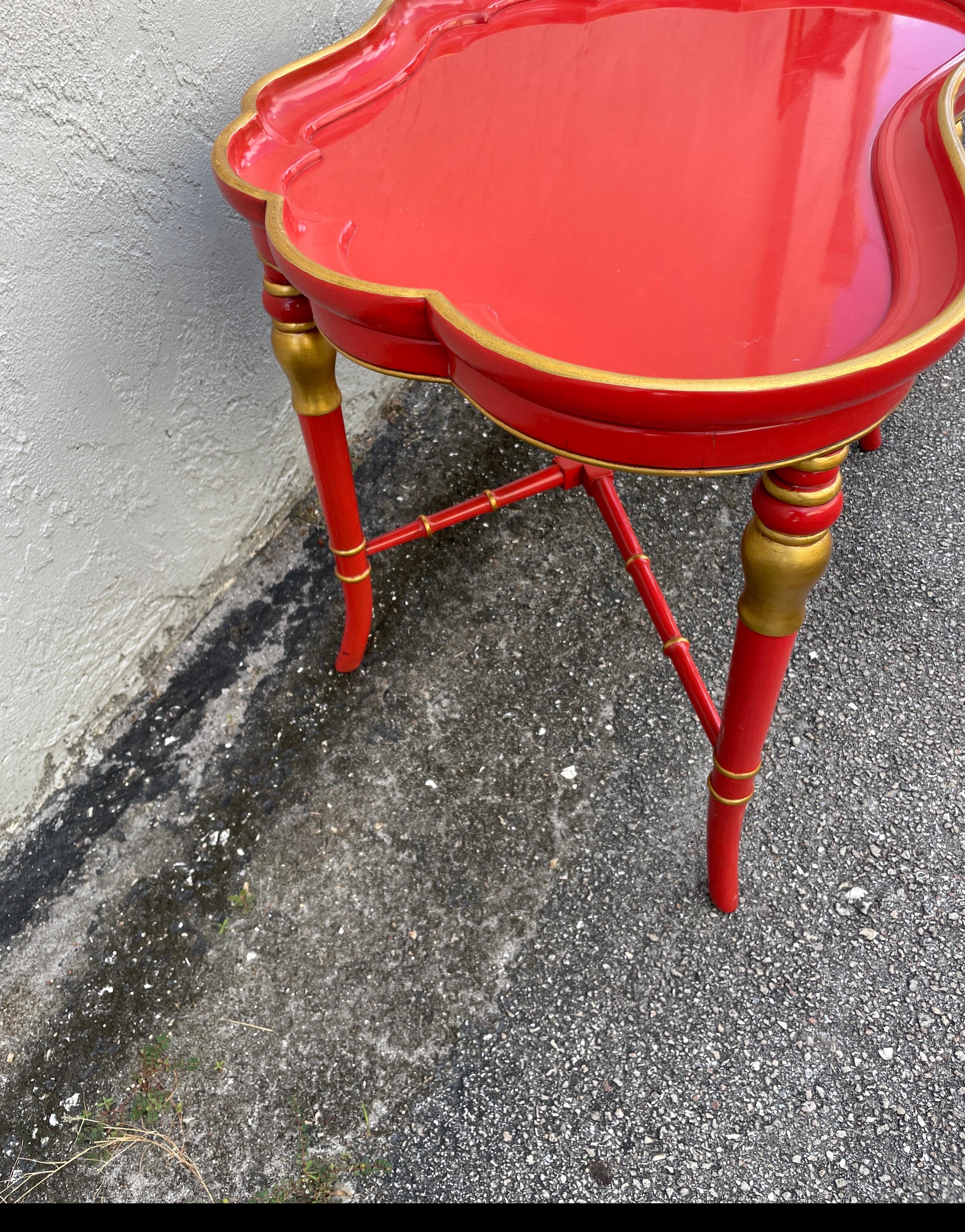 20th Century Vintage Red Lacquered Kidney Shaped Cocktail Table by Karges