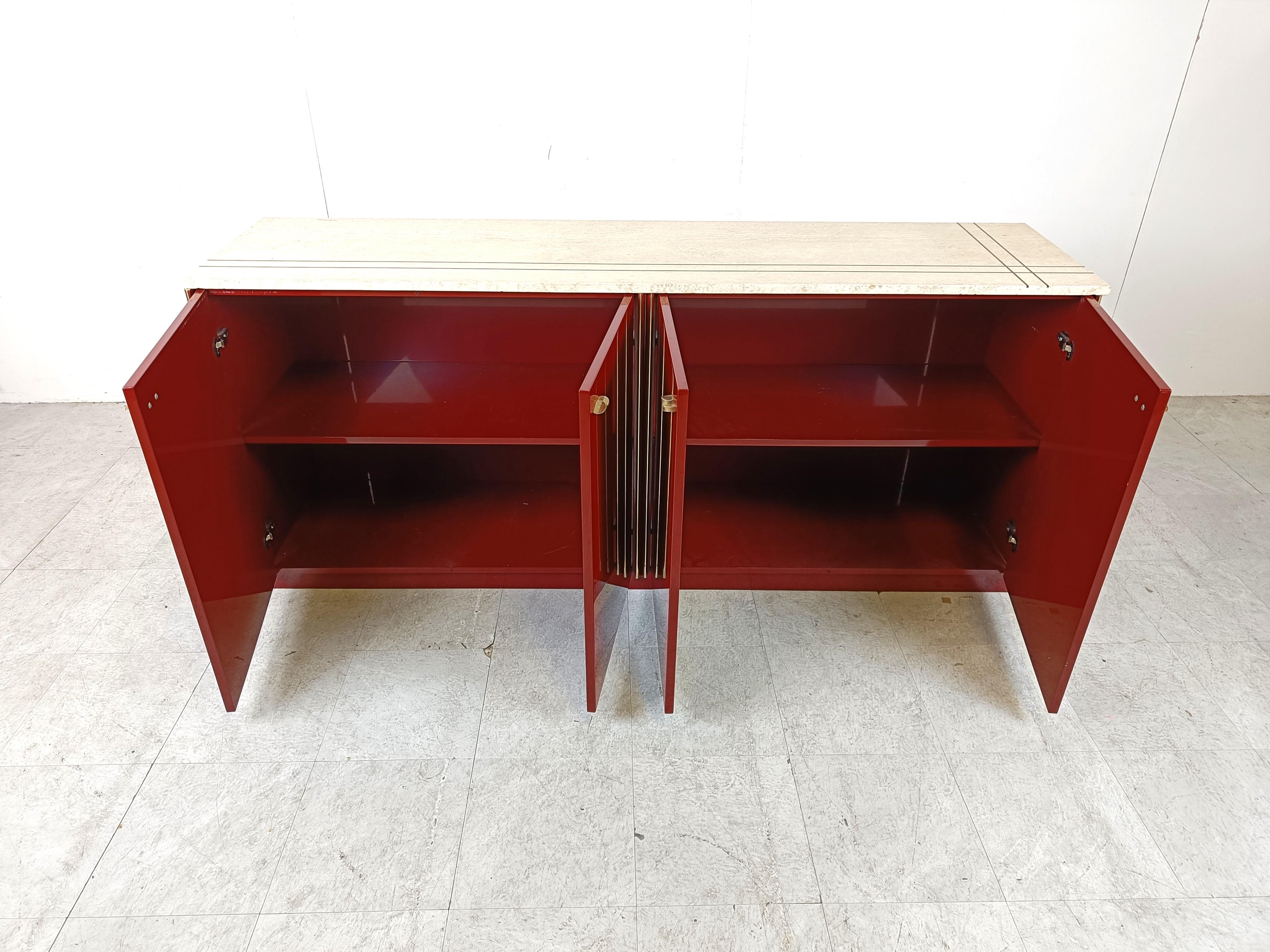 Vintage red lacquered sideboard, 1980s For Sale 3
