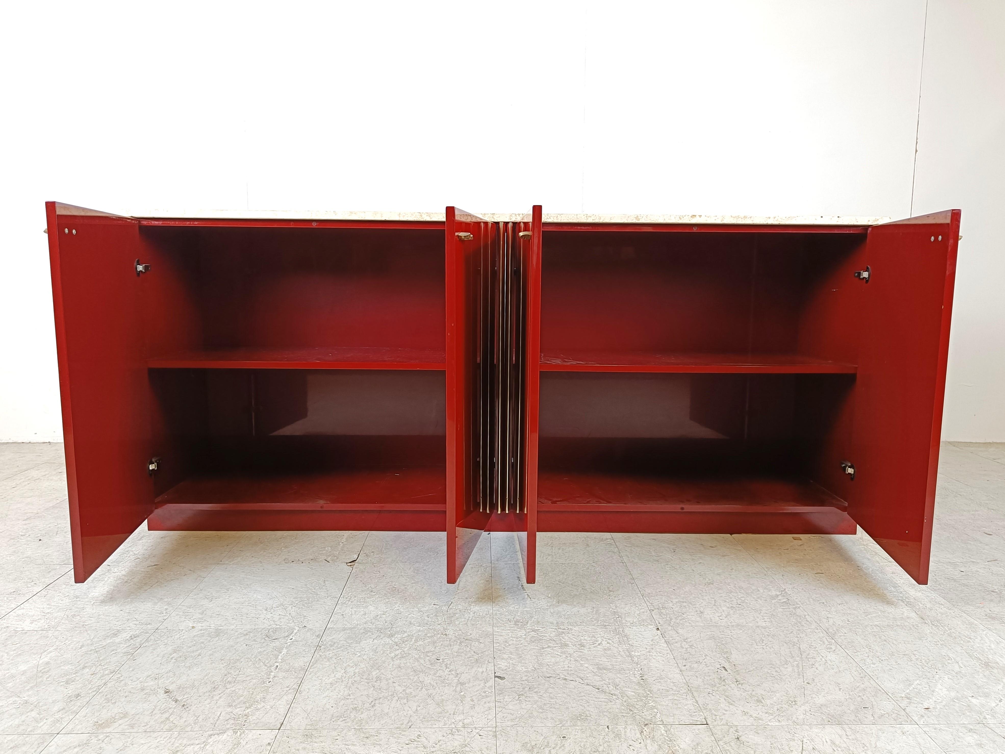 Vintage red lacquered sideboard, 1980s For Sale 4