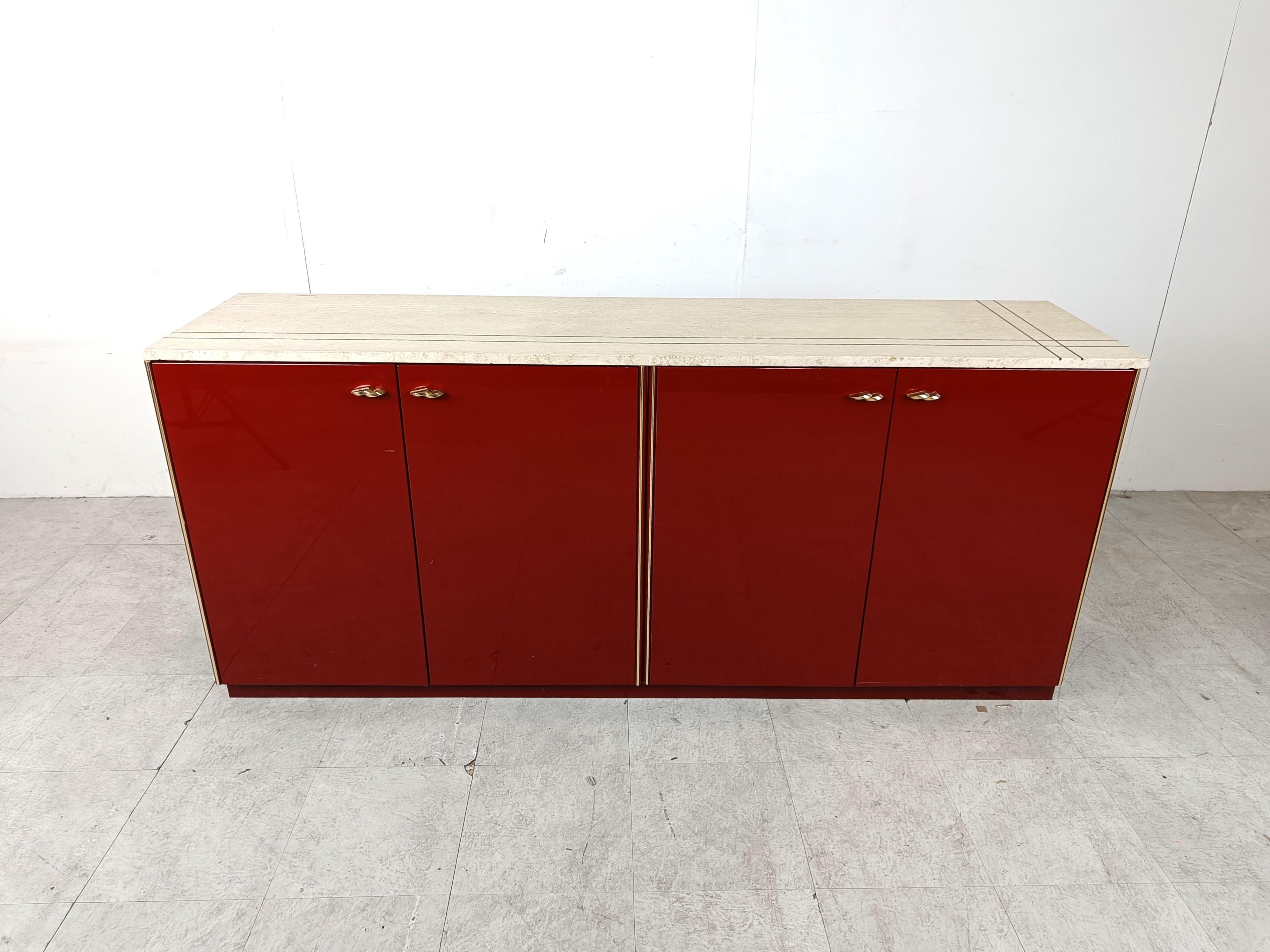 Mid-Century Modern Vintage red lacquered sideboard, 1980s For Sale