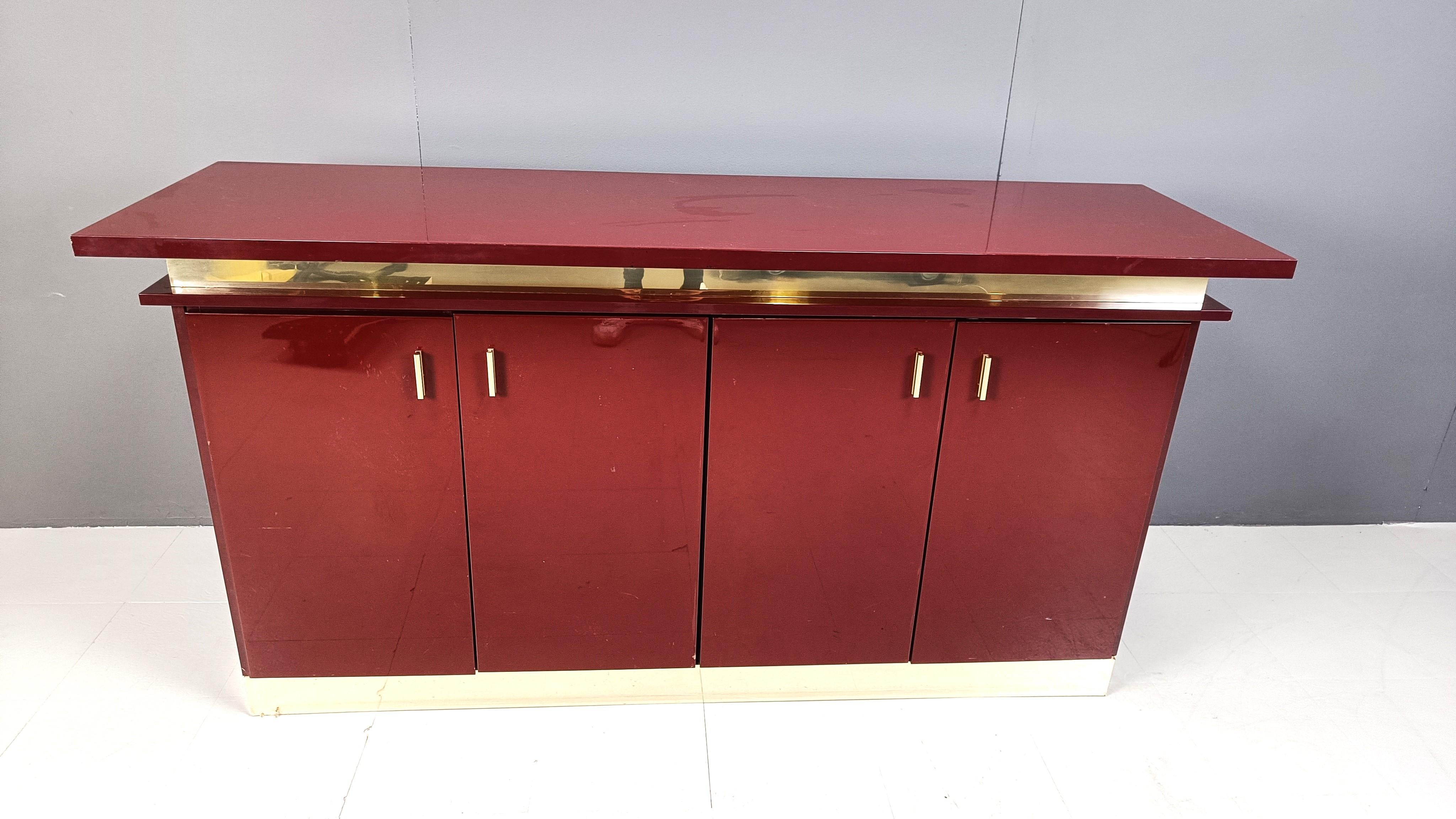 Hollywood Regency Enfilade laqué rouge vintage, années 1980 en vente