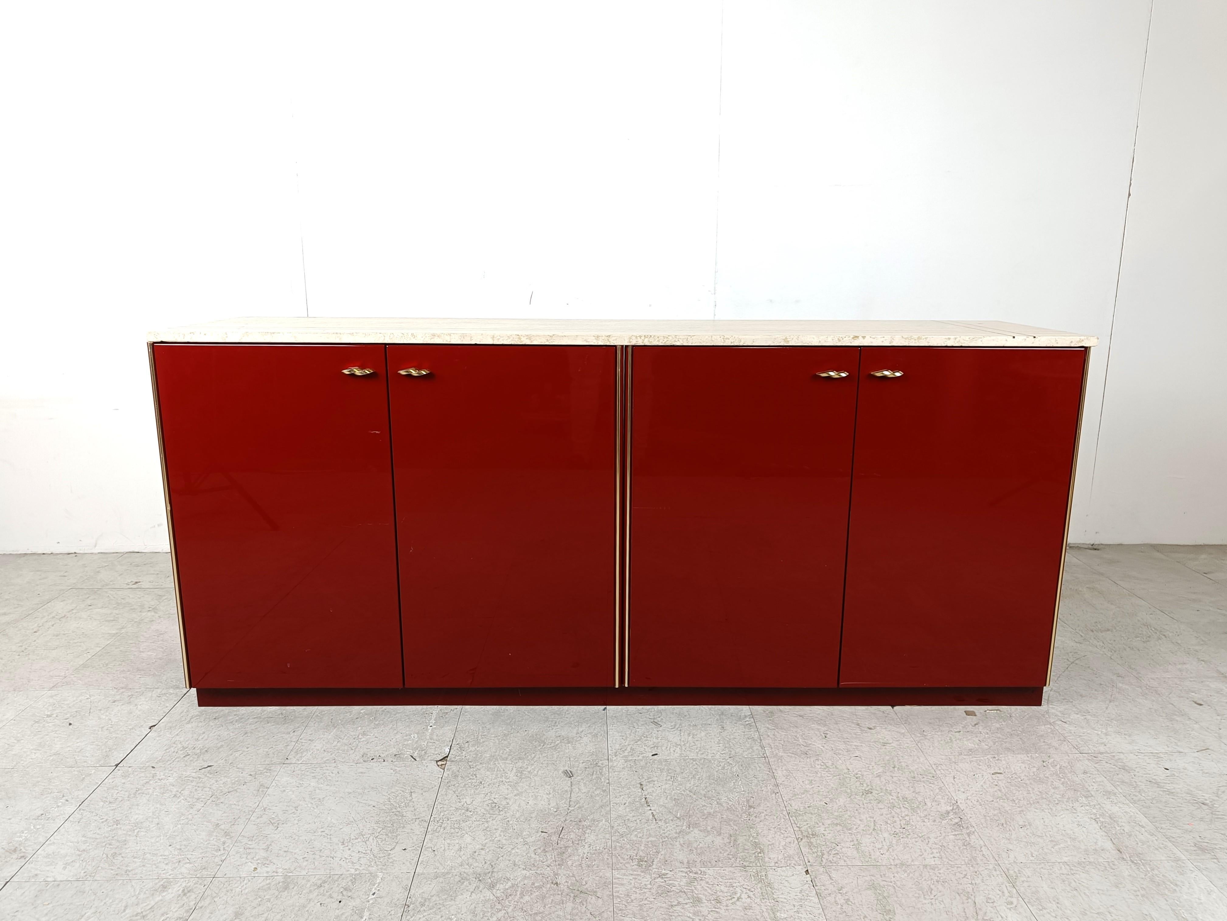 French Vintage red lacquered sideboard, 1980s For Sale