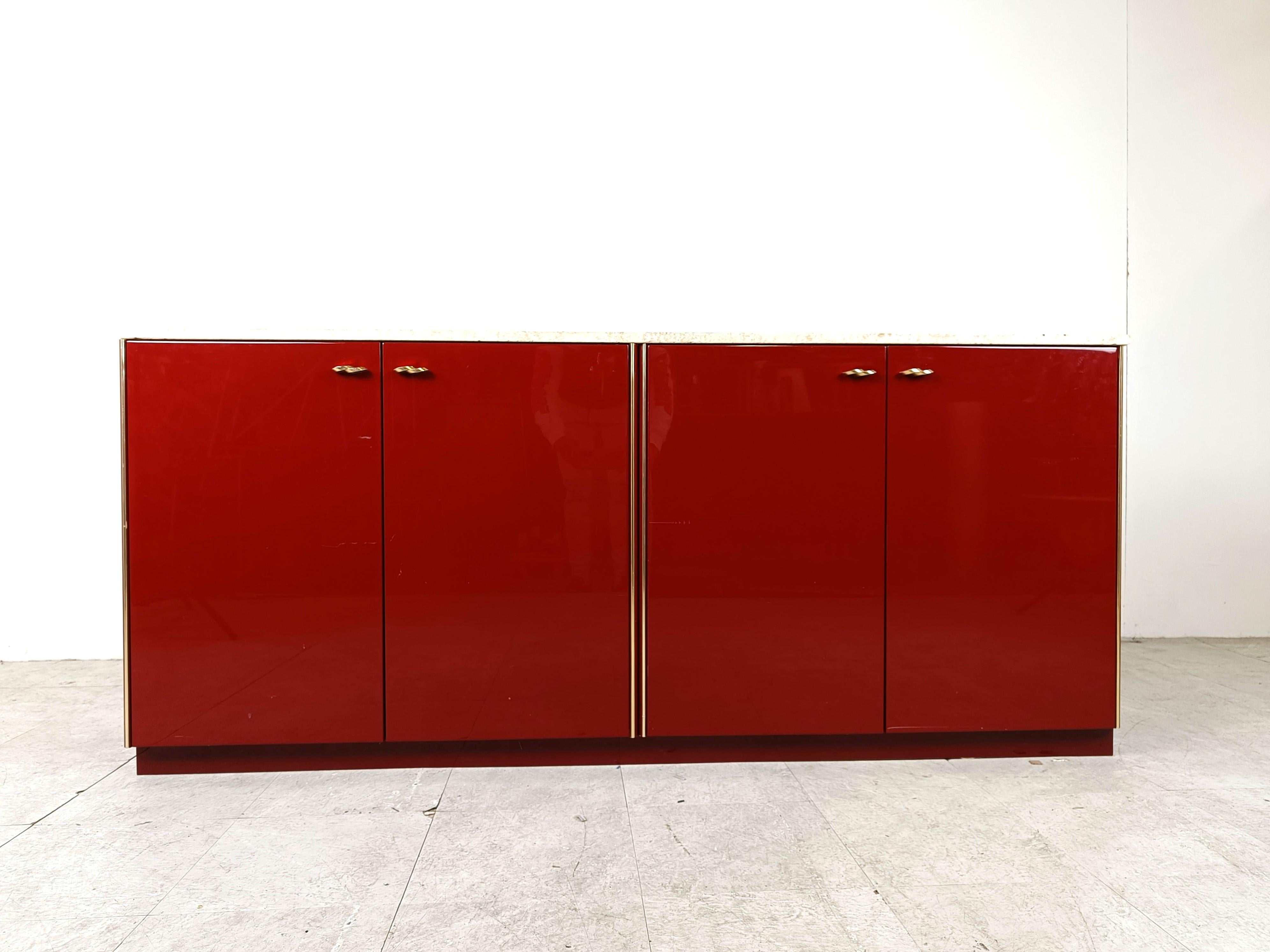 Vintage red lacquered sideboard, 1980s In Good Condition For Sale In HEVERLEE, BE
