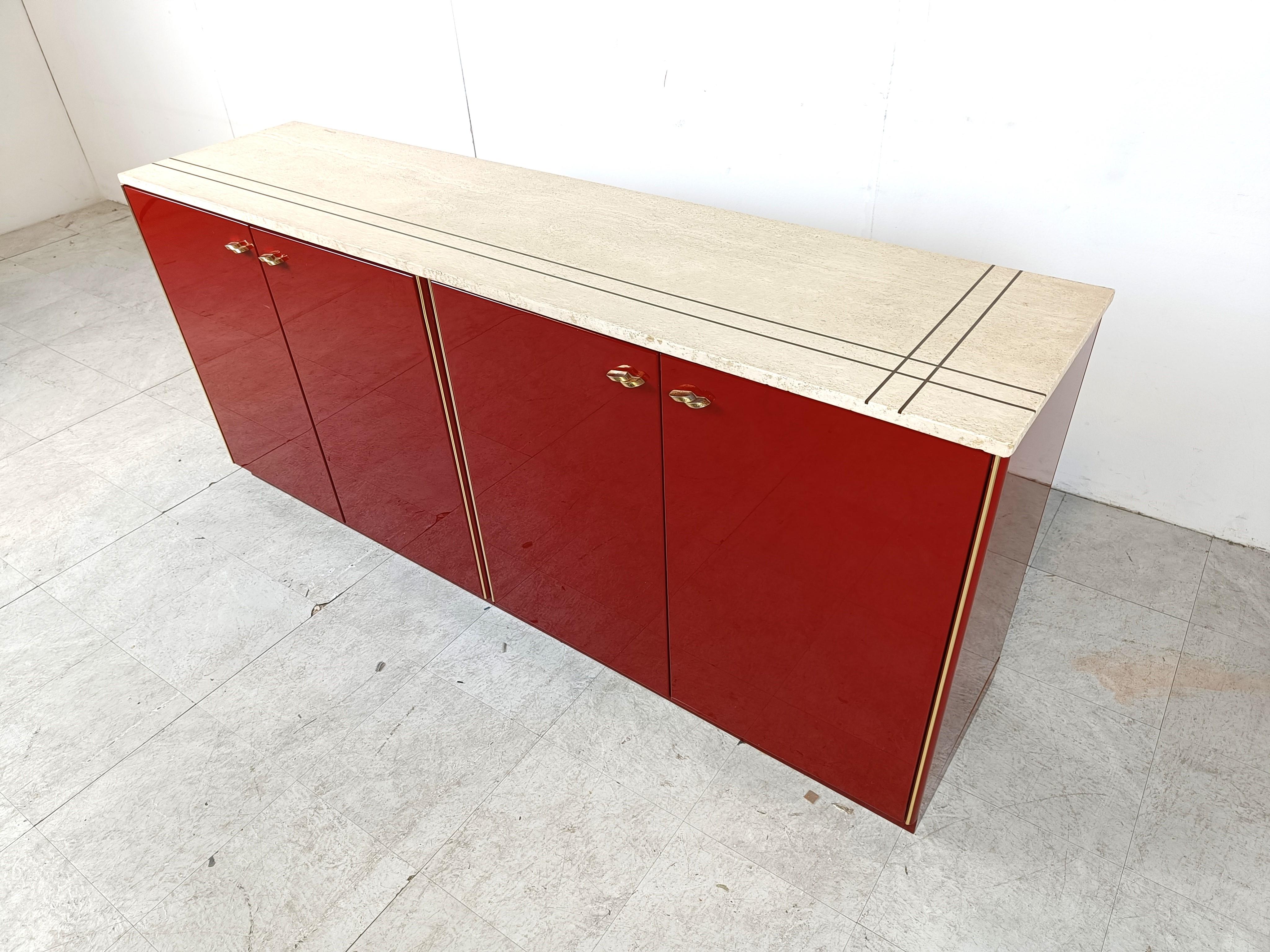 Vintage red lacquered sideboard, 1980s For Sale 1