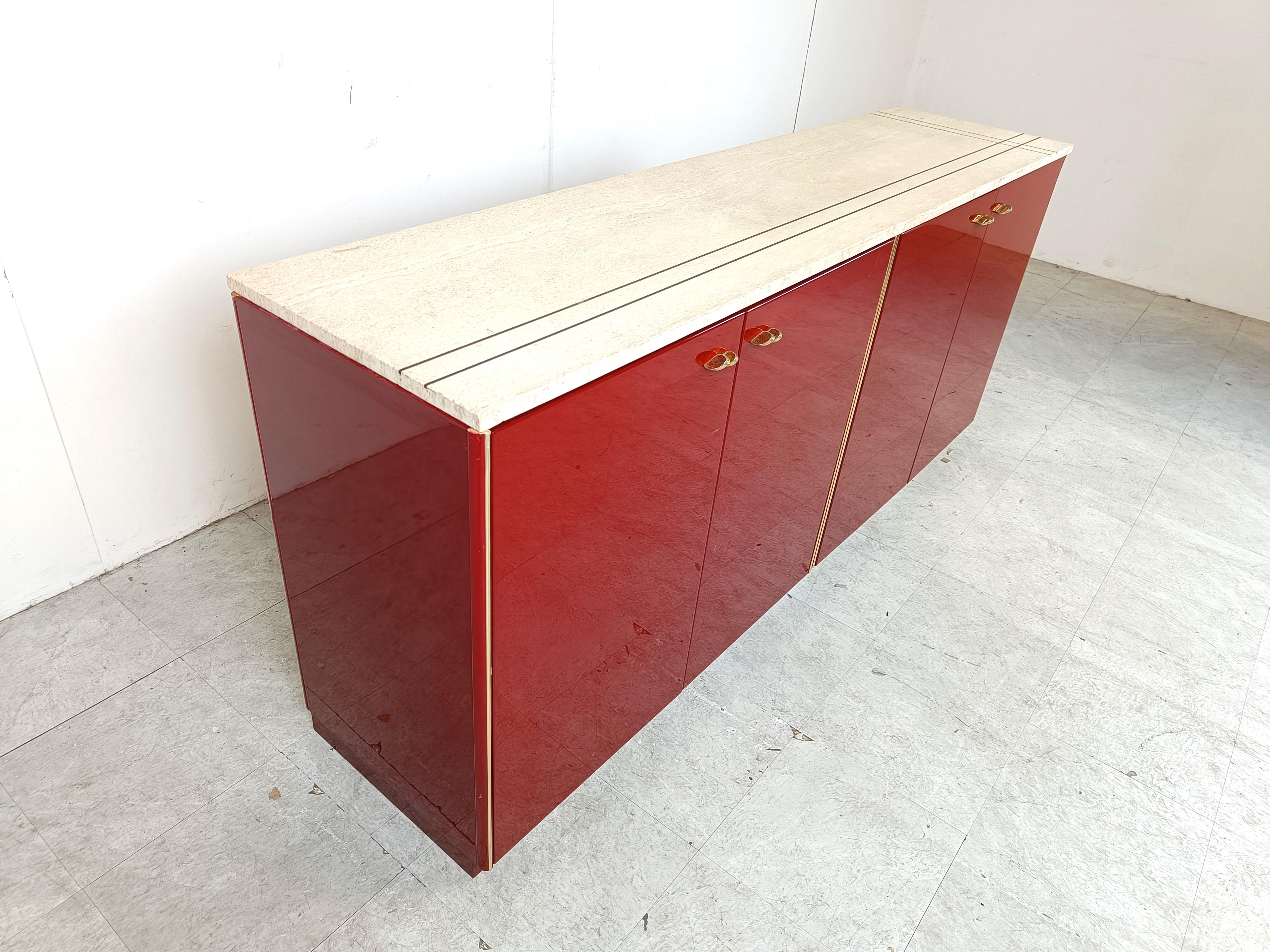 Vintage red lacquered sideboard, 1980s For Sale 2