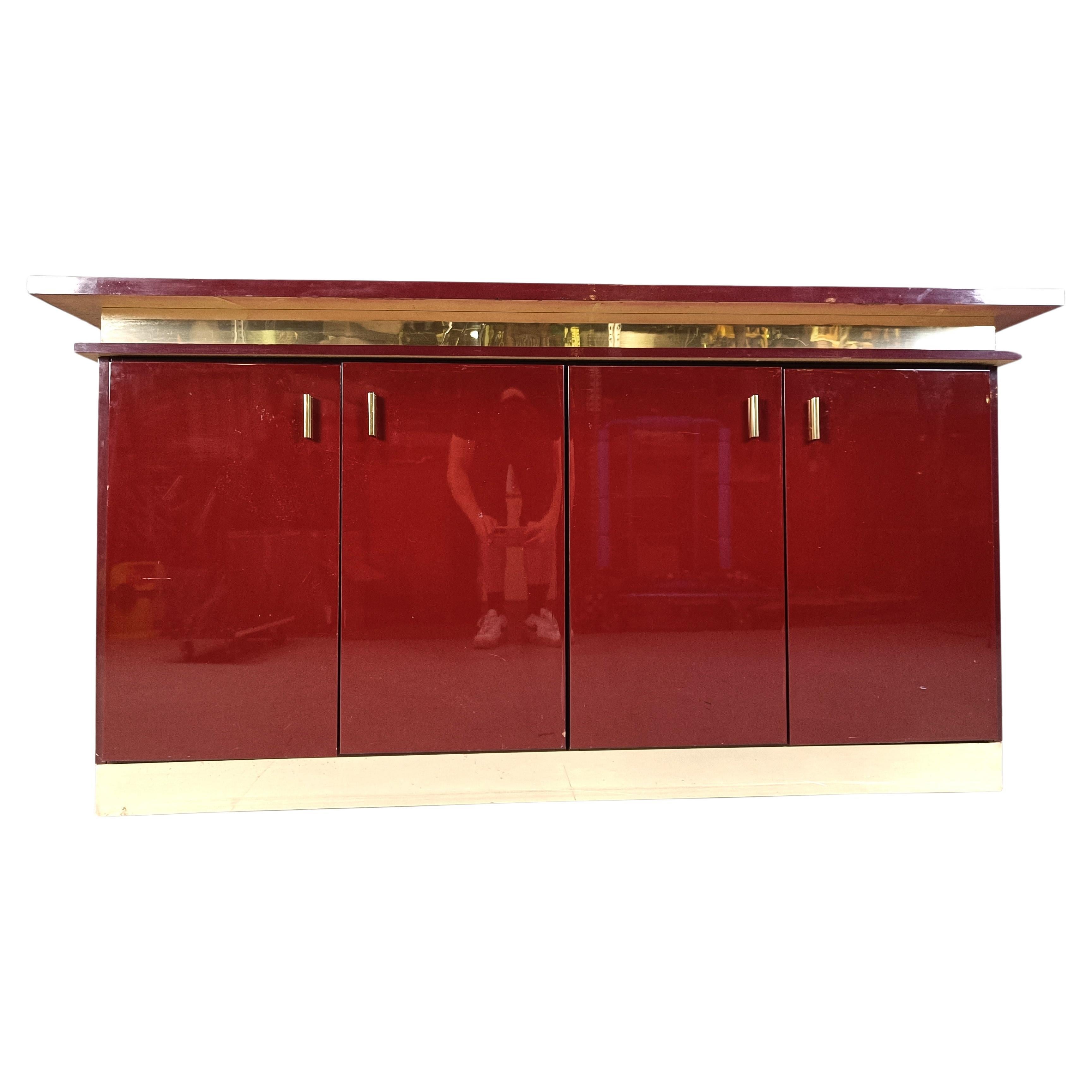 Credenza laccata rossa vintage, anni '80
