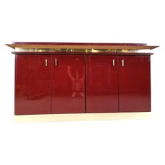 Vintage red lacquered sideboard, 1980s