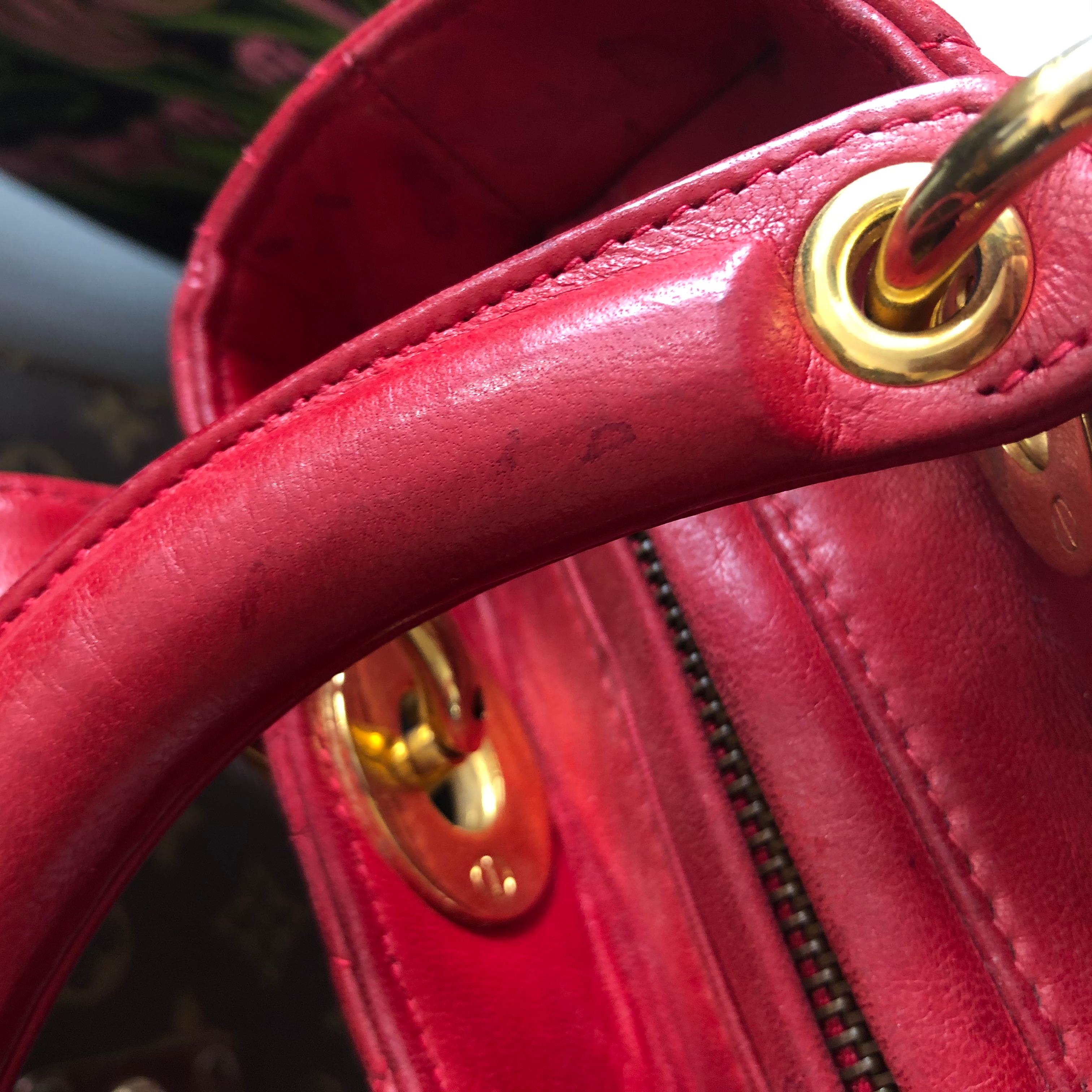 Vintage Red Lady Dior Cannage Quilt Lambskin Bag  4