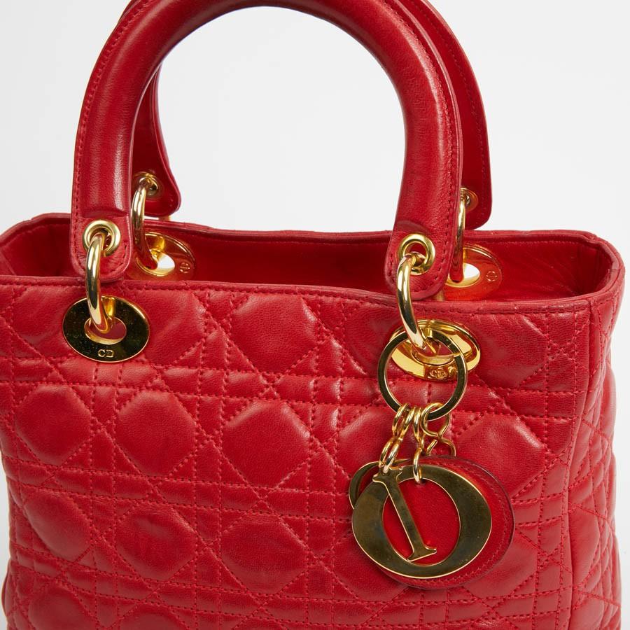 Vintage Red Lady Dior Cannage Quilt Lambskin Bag 5