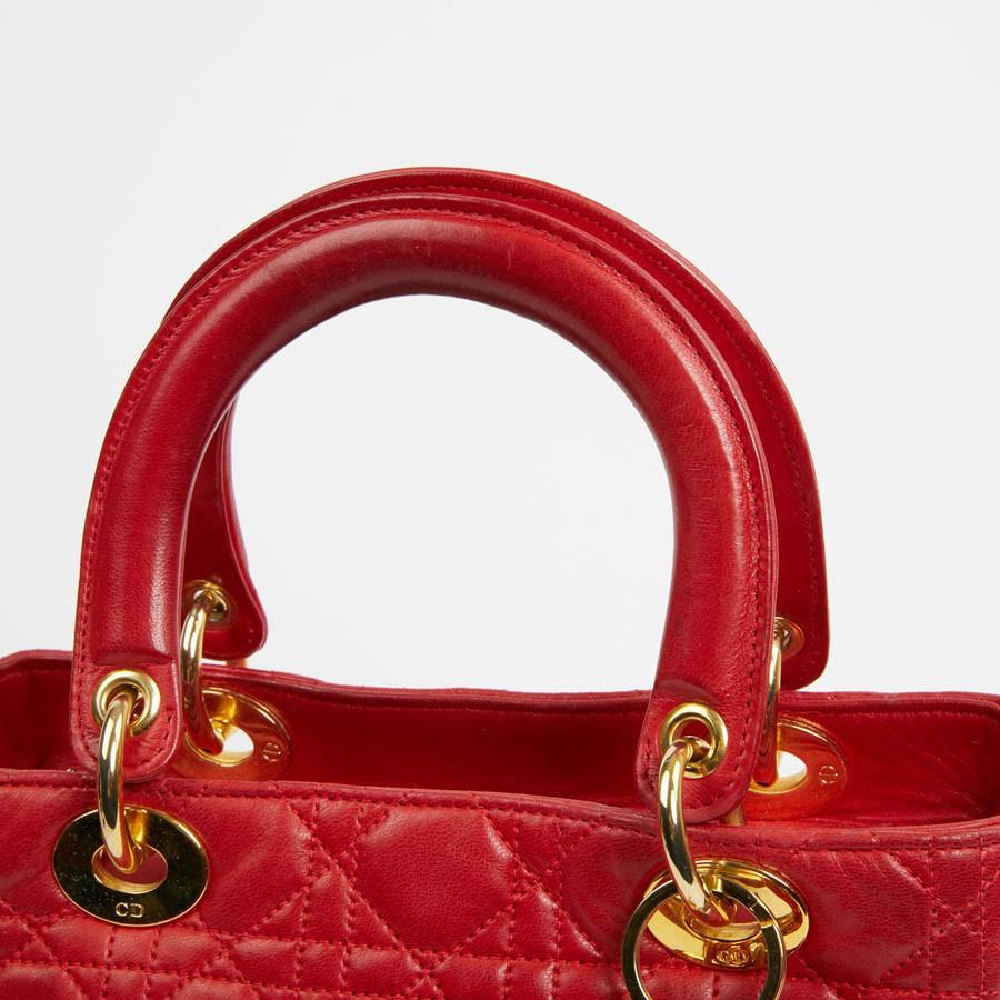 Vintage Red Lady Dior Cannage Quilt Lambskin Bag  6