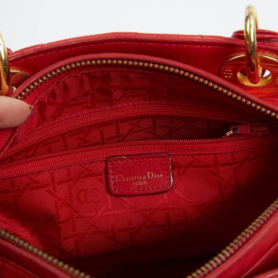 Vintage Red Lady Dior Cannage Quilt Lambskin Bag  10